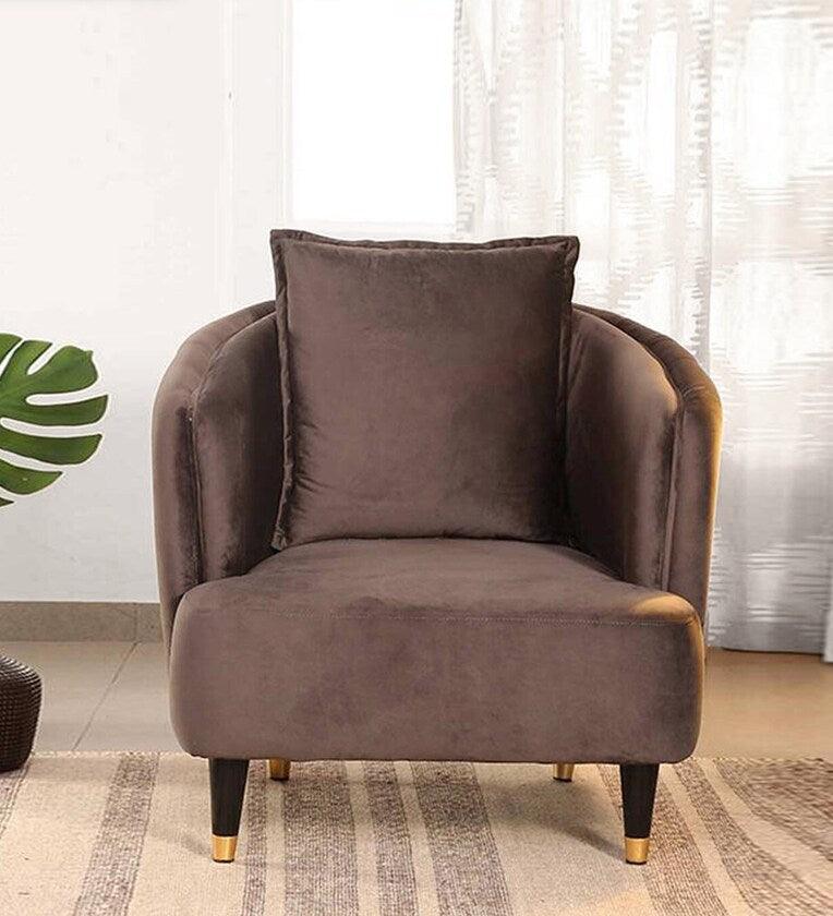 Velvet 1 Seater Sofa In Grey Colour - Ouch Cart
