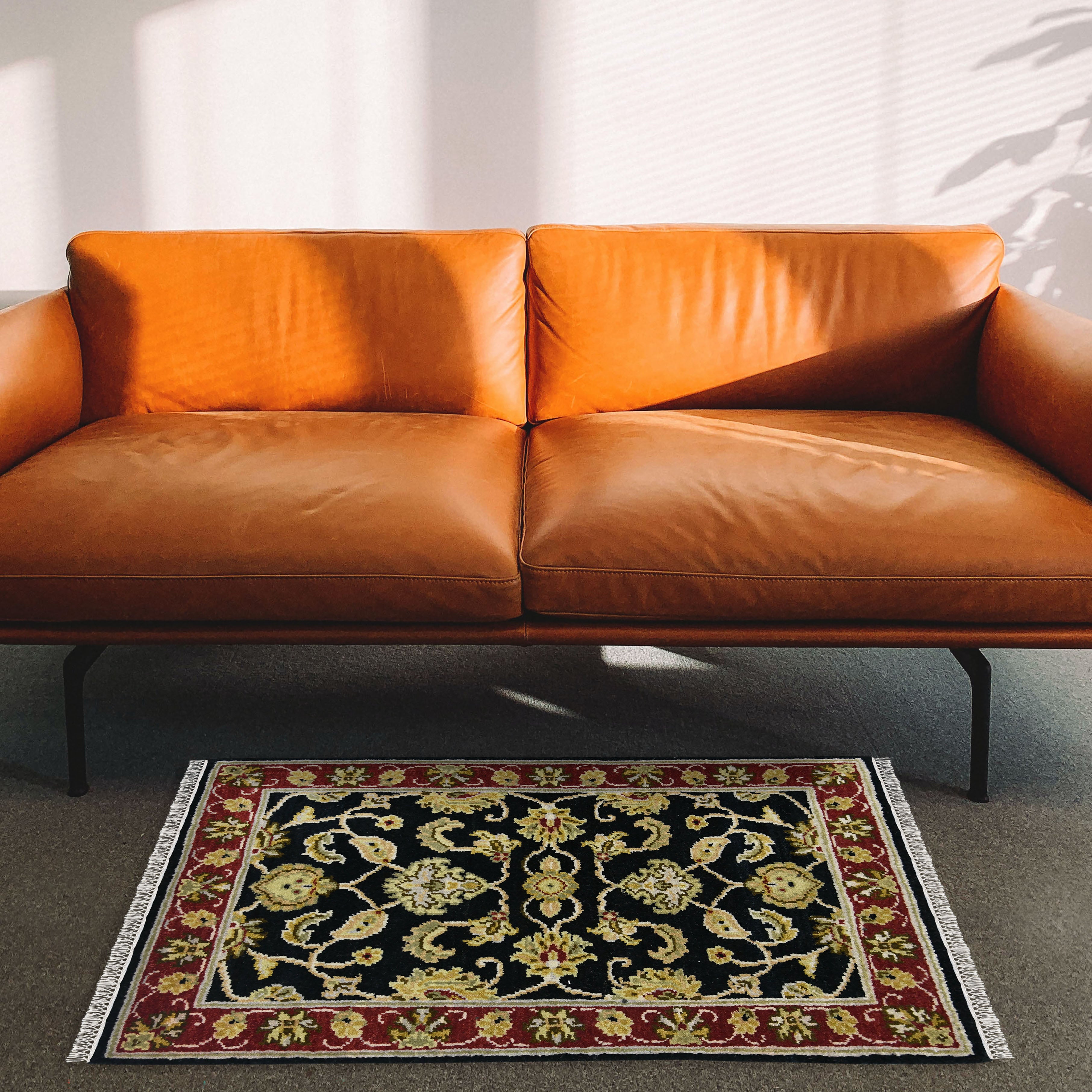 Luxor Classic Pattern Hand Knotted Rectangle Anti-Skid Designer Carpet, Prayer Rug For Office Cabins, Small Living Spaces - 2'X3'