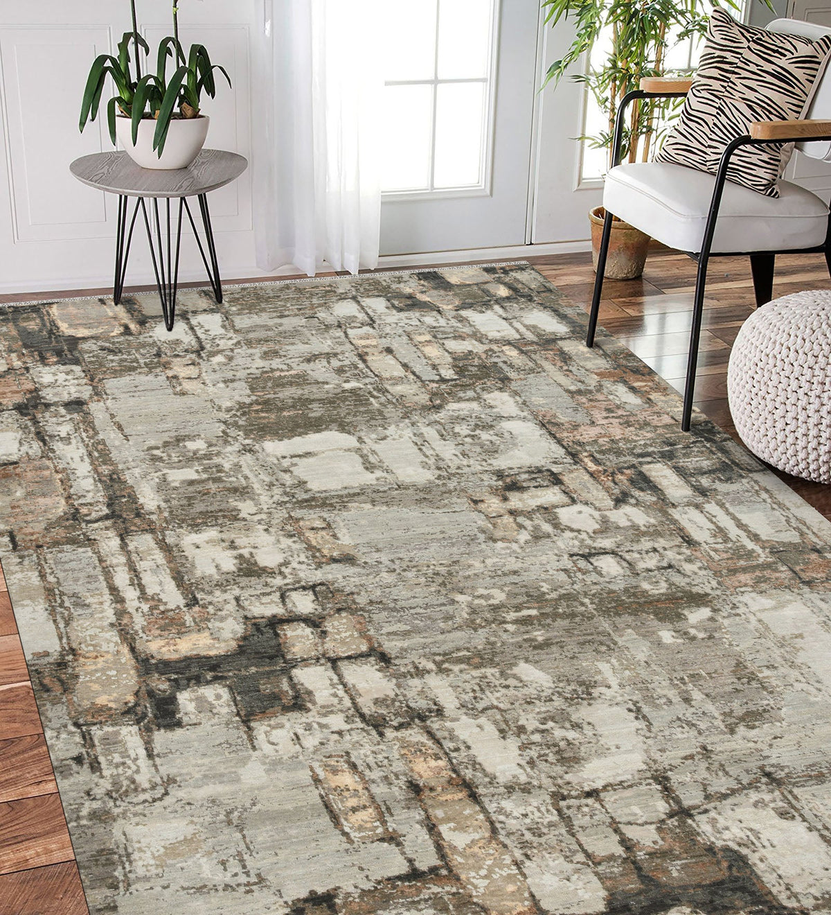 Ensemble Modern Pattern Hand Knotted Rectangle Anti-Skid Designer Carpet, Prayer Rug For Office Cabins, Small Living Spaces - 3'x5' Saraswati Global