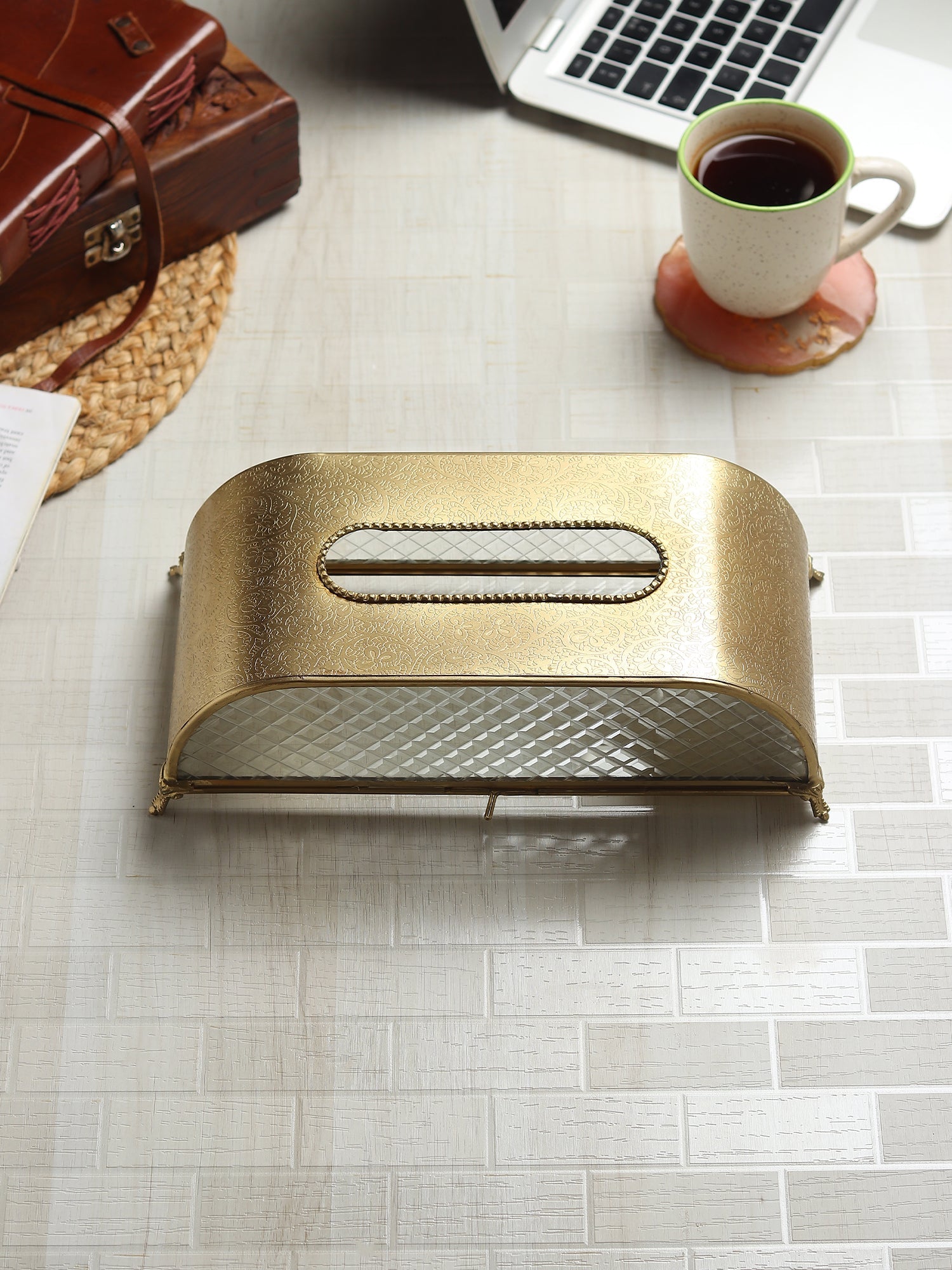 Sleek Slant Diamond Crystal Tissue Holder M.M.I. OVERSEAS