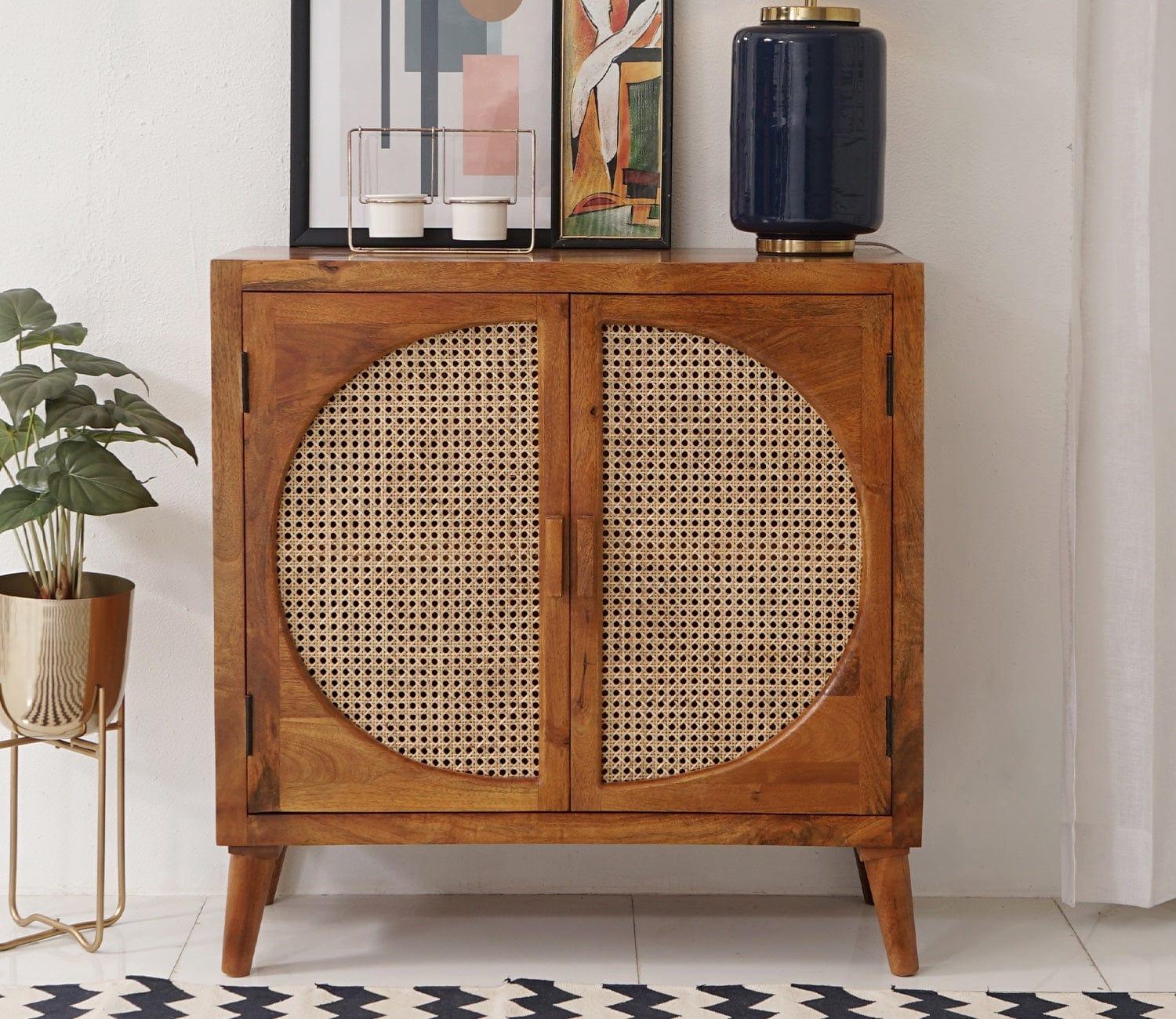 Ipsit 2 Door Mango Wood & Cane Door Cabinets and Sideboard - Ouch Cart