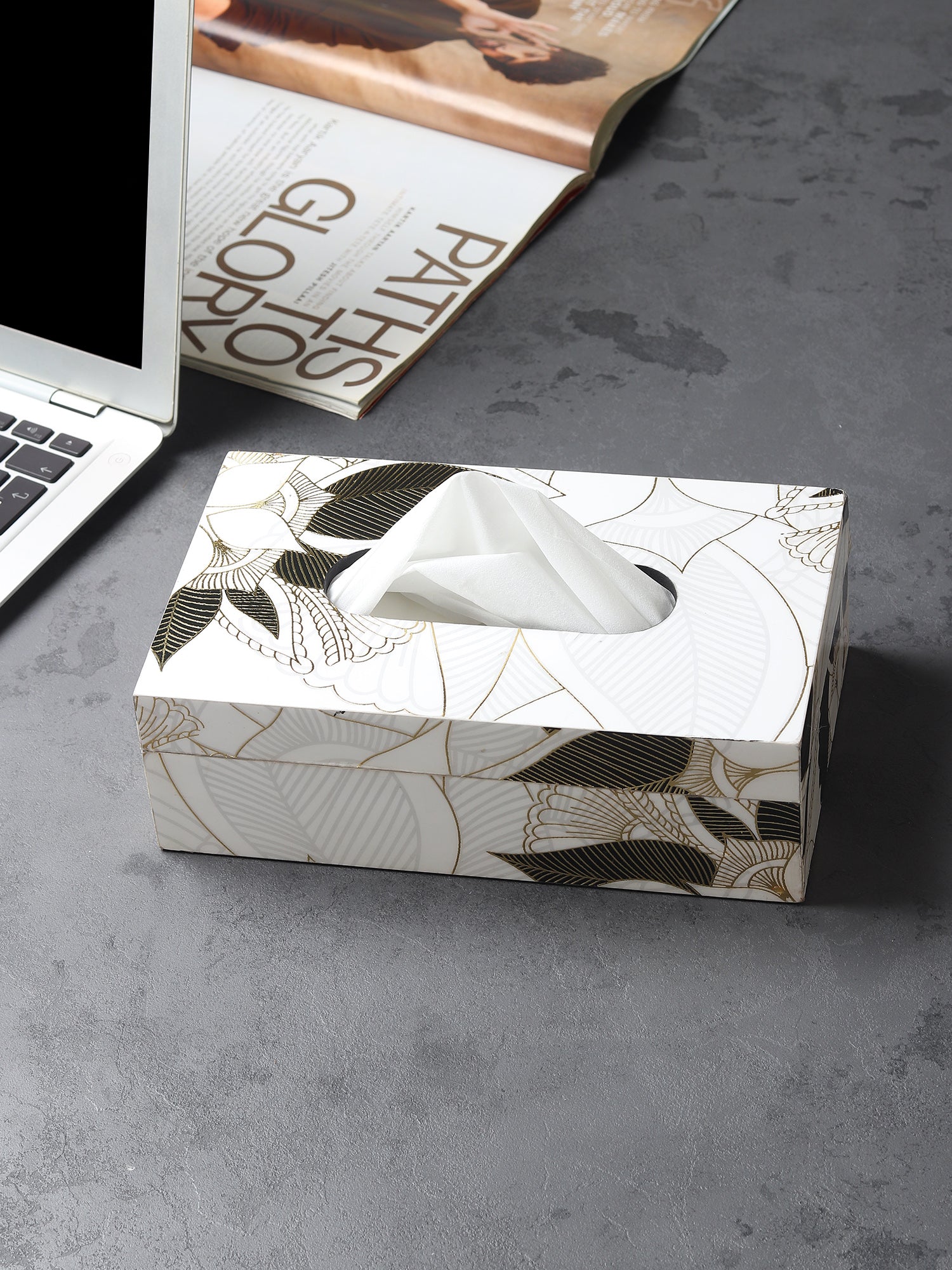 Ivory Noir Bloom Tissue Box - Ouchcart