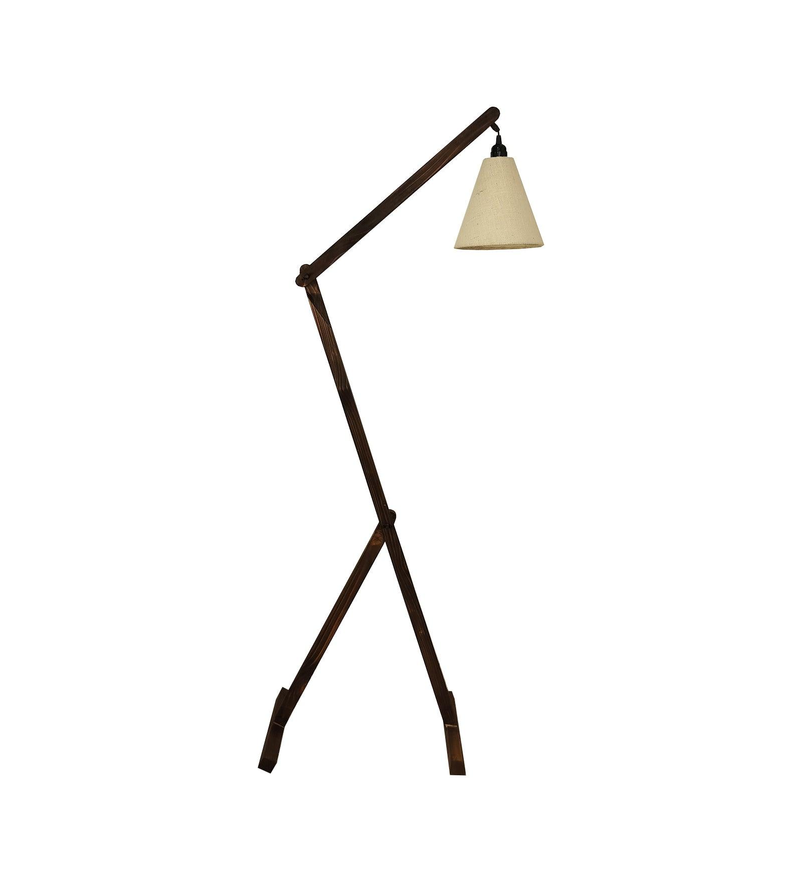 Benji Wooden Floor Lamp with Brown Base and Beige Fabric Lampshade (BULB NOT INCLUDED) - Ouch Cart
