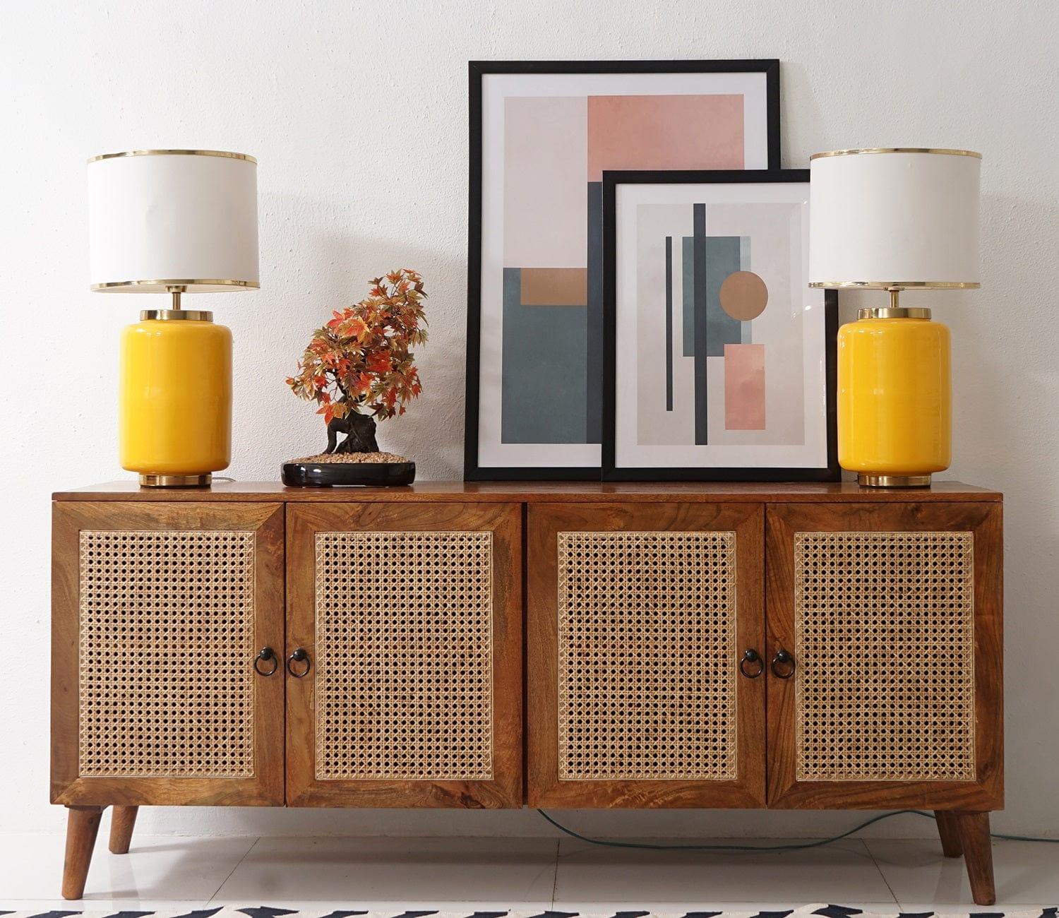 Rubin 4 Door Mango Wood & Cane Door Cabinets and Sideboard - Ouch Cart