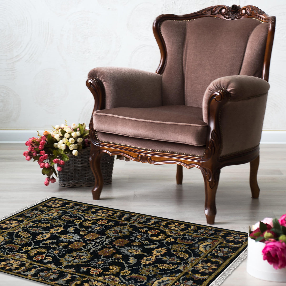 Luxor Classic Pattern Hand Knotted Rectangle Anti-Skid Designer Carpet, Prayer Rug For Office Cabins, Small Living Spaces - 2'X3' Saraswati Global