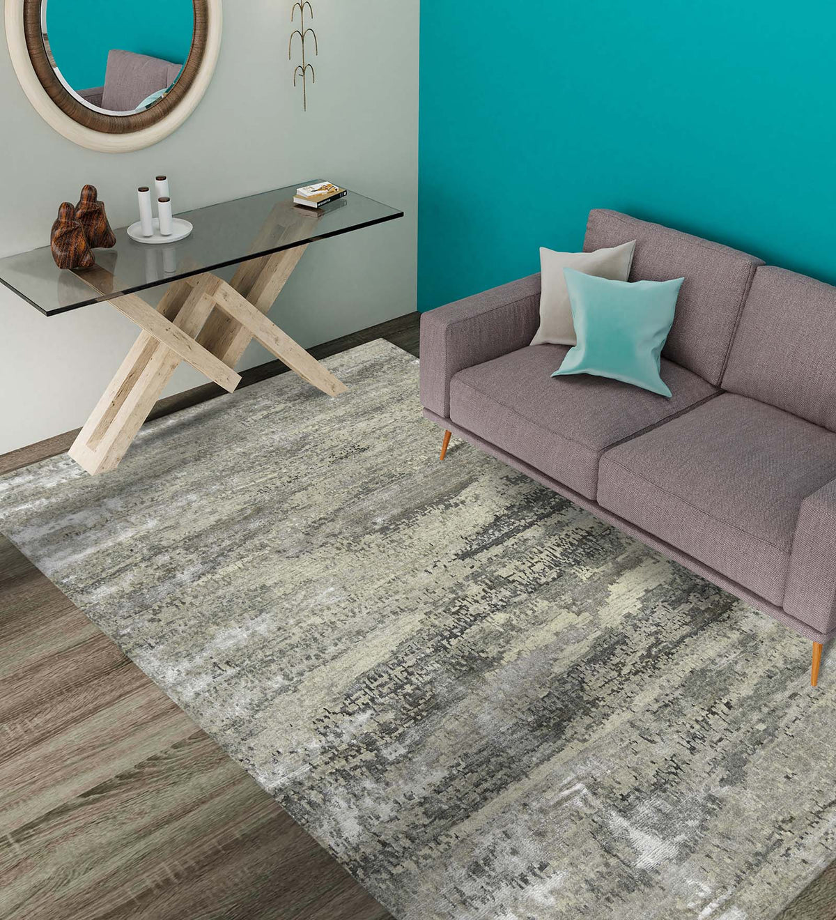 Synergy Modern Pattern Hand Knotted Rectangle Anti-Skid Designer Carpet, Prayer Rug For Office Cabins, Small Living Spaces - 2'X3' Saraswati Global