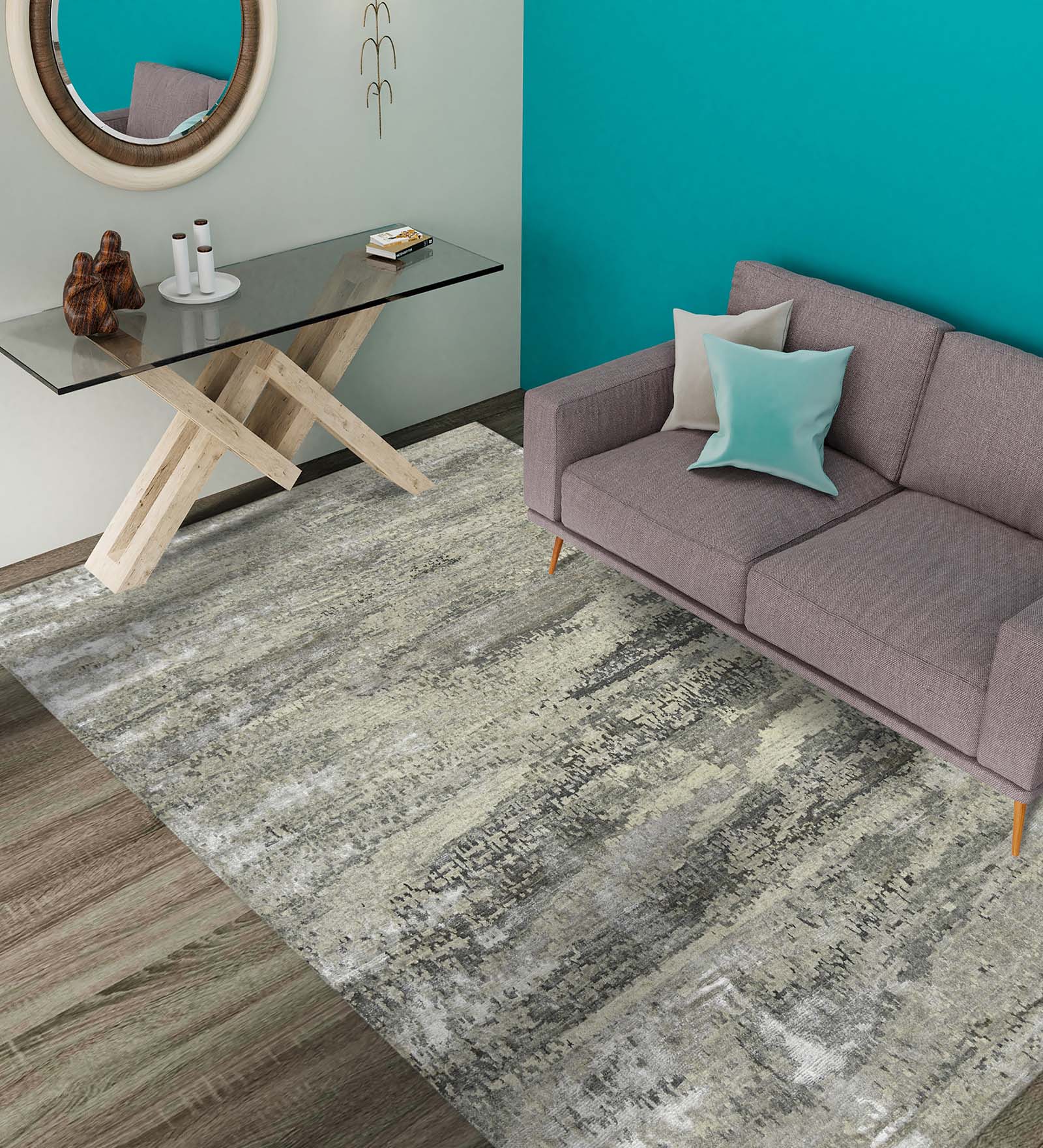 Synergy Modern Pattern Hand Knotted Rectangle Anti-Skid Designer Carpet, Prayer Rug For Office Cabins, Small Living Spaces - 2'X3'