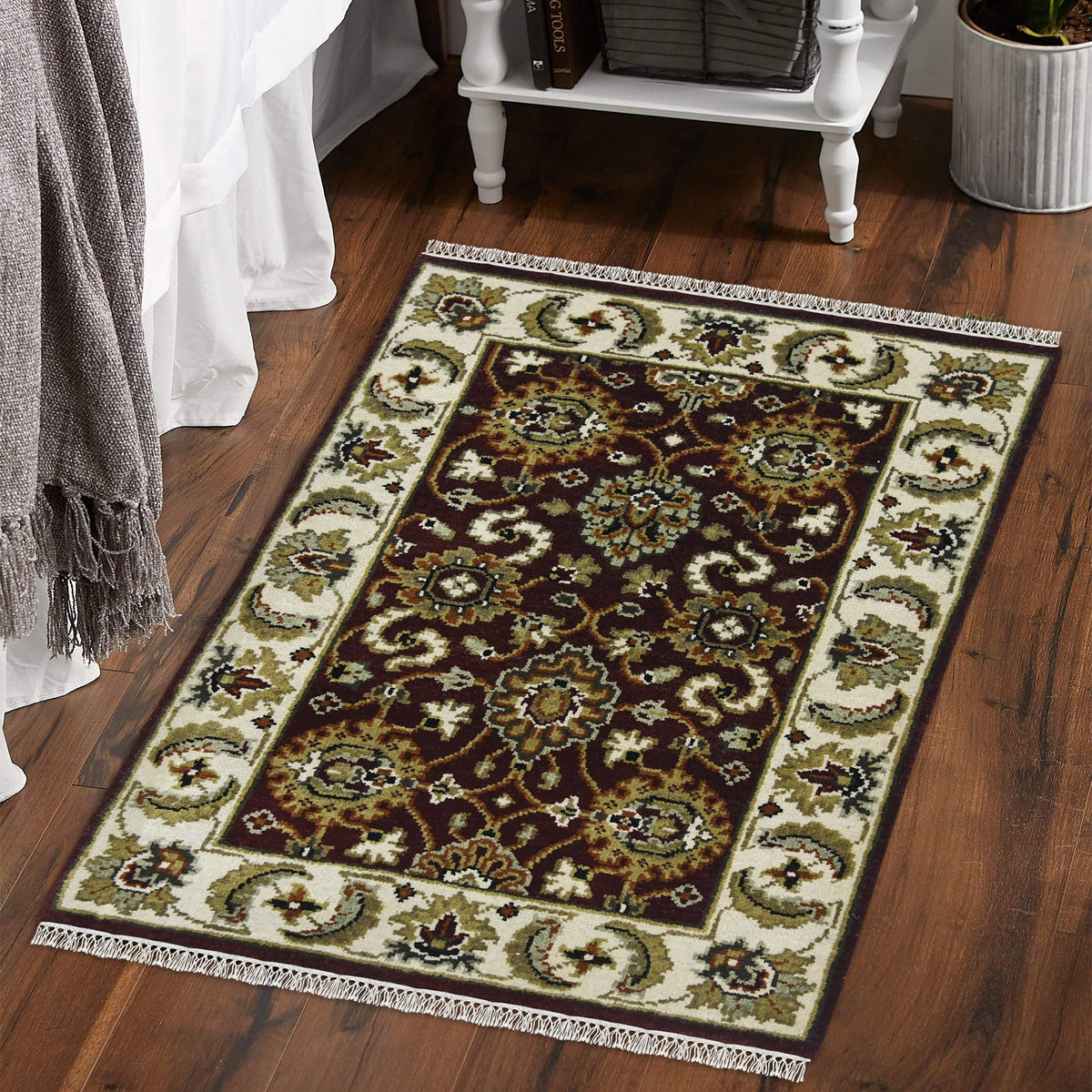 Luxor Classic Pattern Hand Knotted Rectangle Anti-Skid Designer Carpet, Prayer Rug For Office Cabins, Small Living Spaces - 2'X3' Saraswati Global