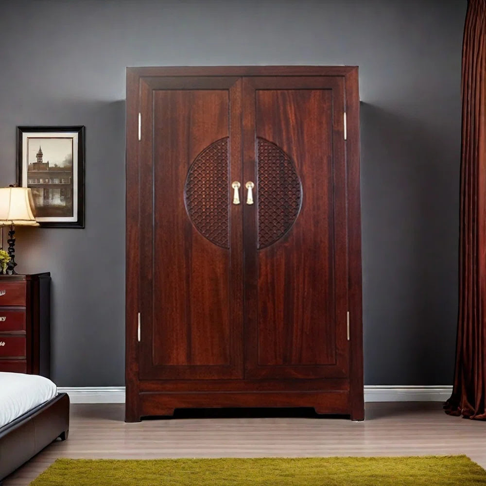 Exquisite Chinese Retro Wardrobe – Minimalist Wooden Bedroom Storage Cabinet-OUCH CART | Wardrobe