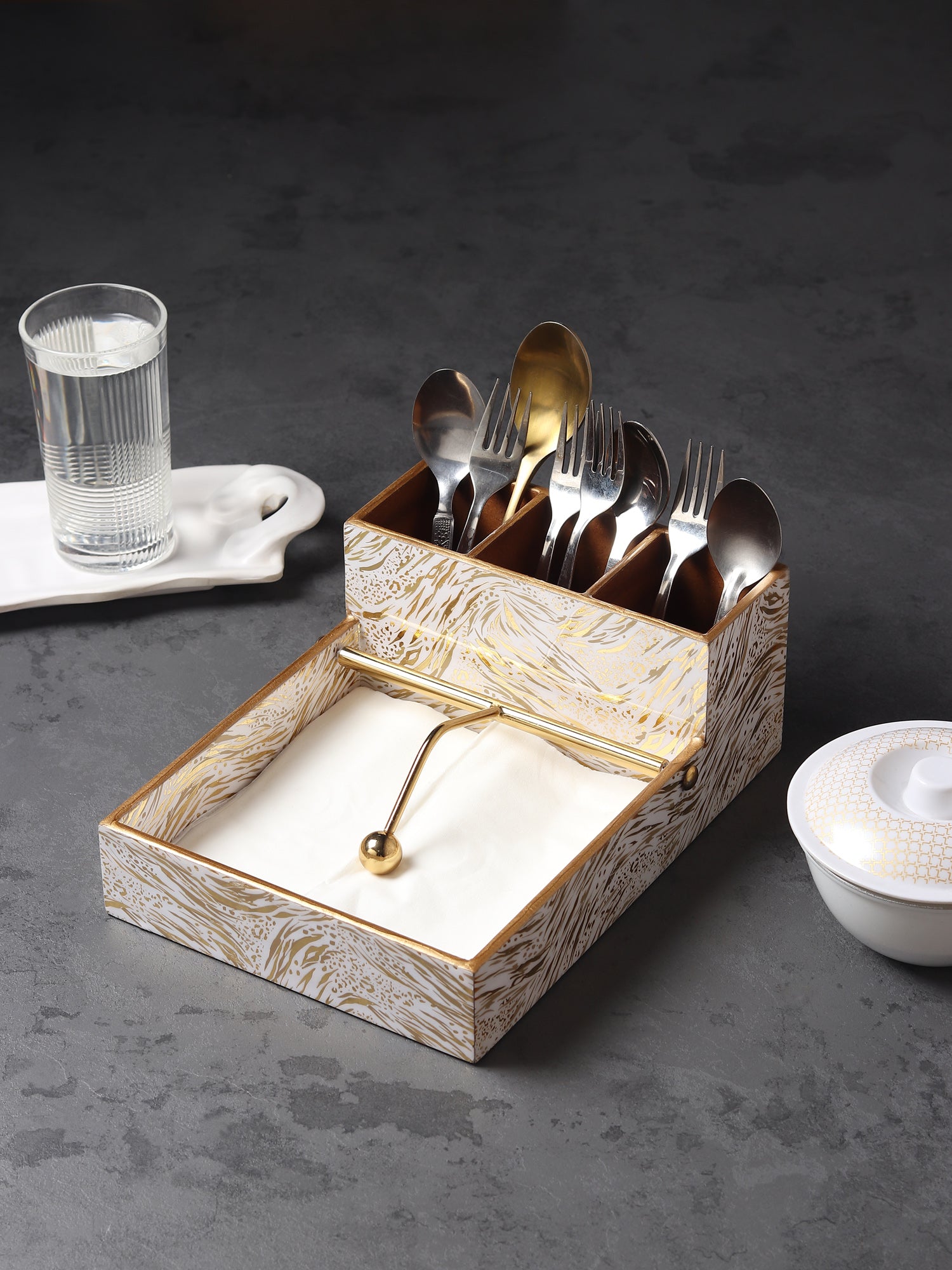 Zivra Gold Cutlery and Tissue Holder - OUCHCART
