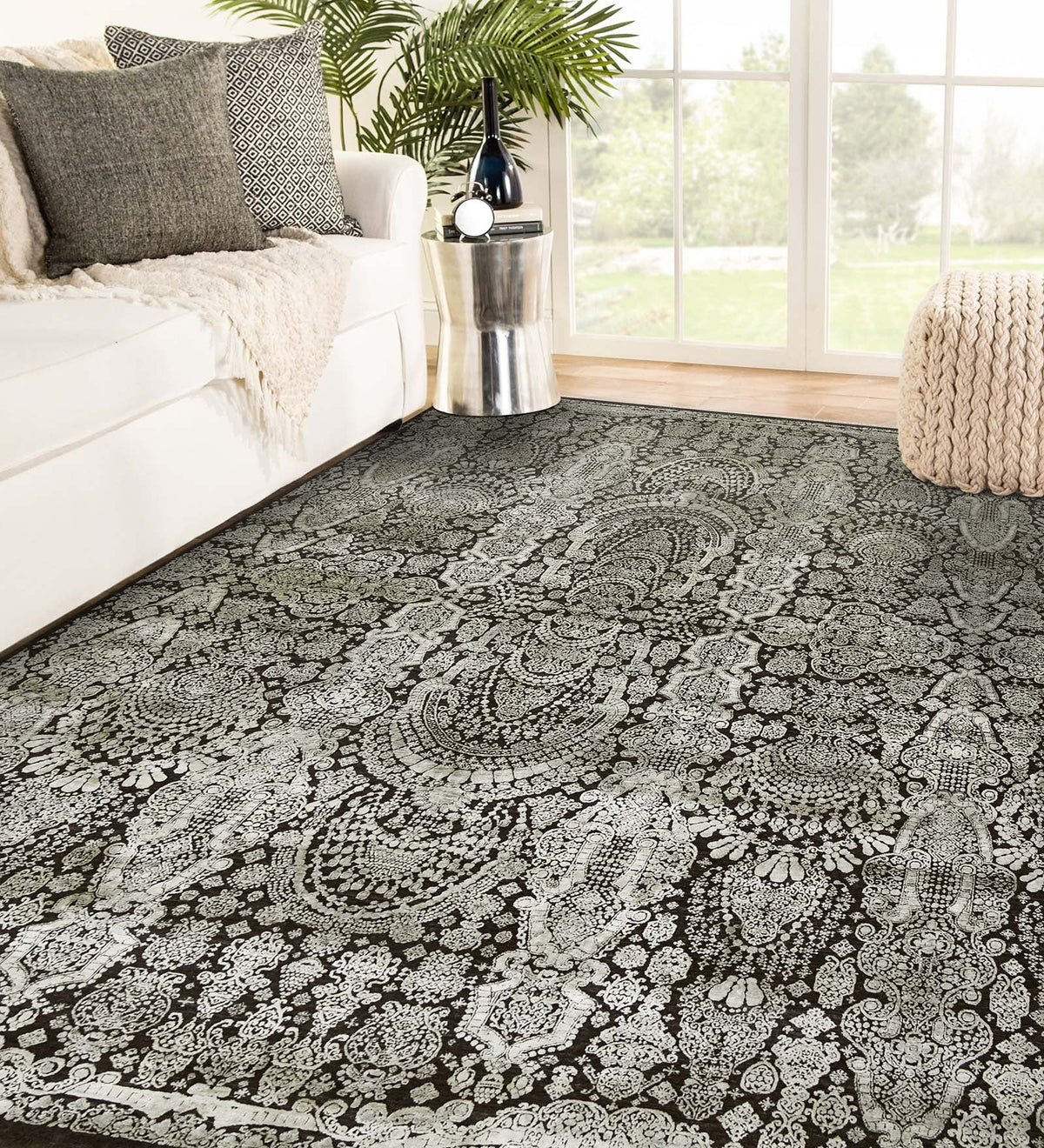 Euphoria Transitional Pattern Hand Knotted Rectangle Anti-Skid Designer Carpet, Prayer Rug For Office Cabins, Small Living Spaces - 2'X3' Saraswati Global