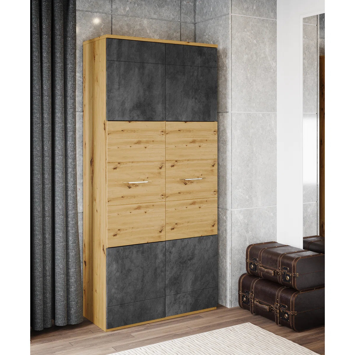 Aarib Bedroom Armoire – Contemporary Wooden Closet for Organized Storage -OUCH CART |Wardrobe