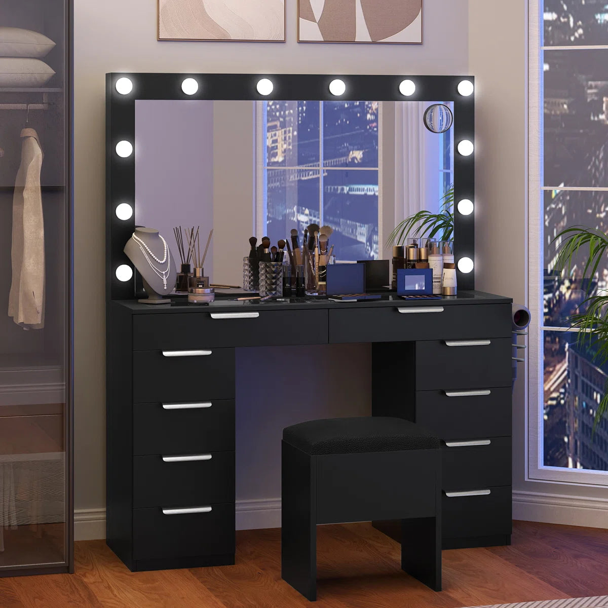 LED Makeup Vanity Desk with 3 Brightness Levels for Bedroom or Dressing Room-OUCH CART | Dressing table