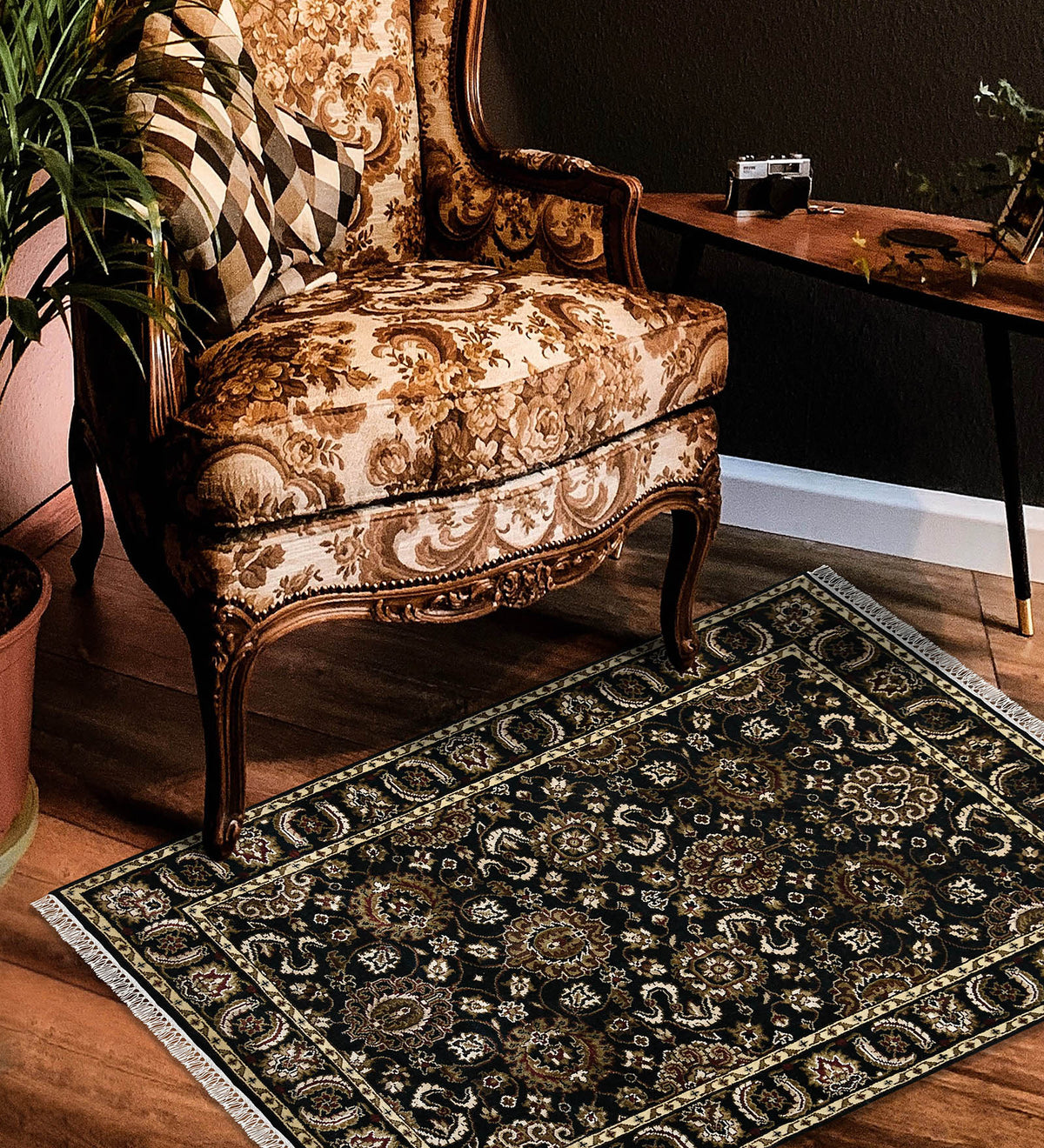 Luxor Classic Pattern Hand Knotted Rectangle Anti-Skid Designer Carpet, Prayer Rug For Office Cabins, Small Living Spaces - 4'X6' Saraswati Global