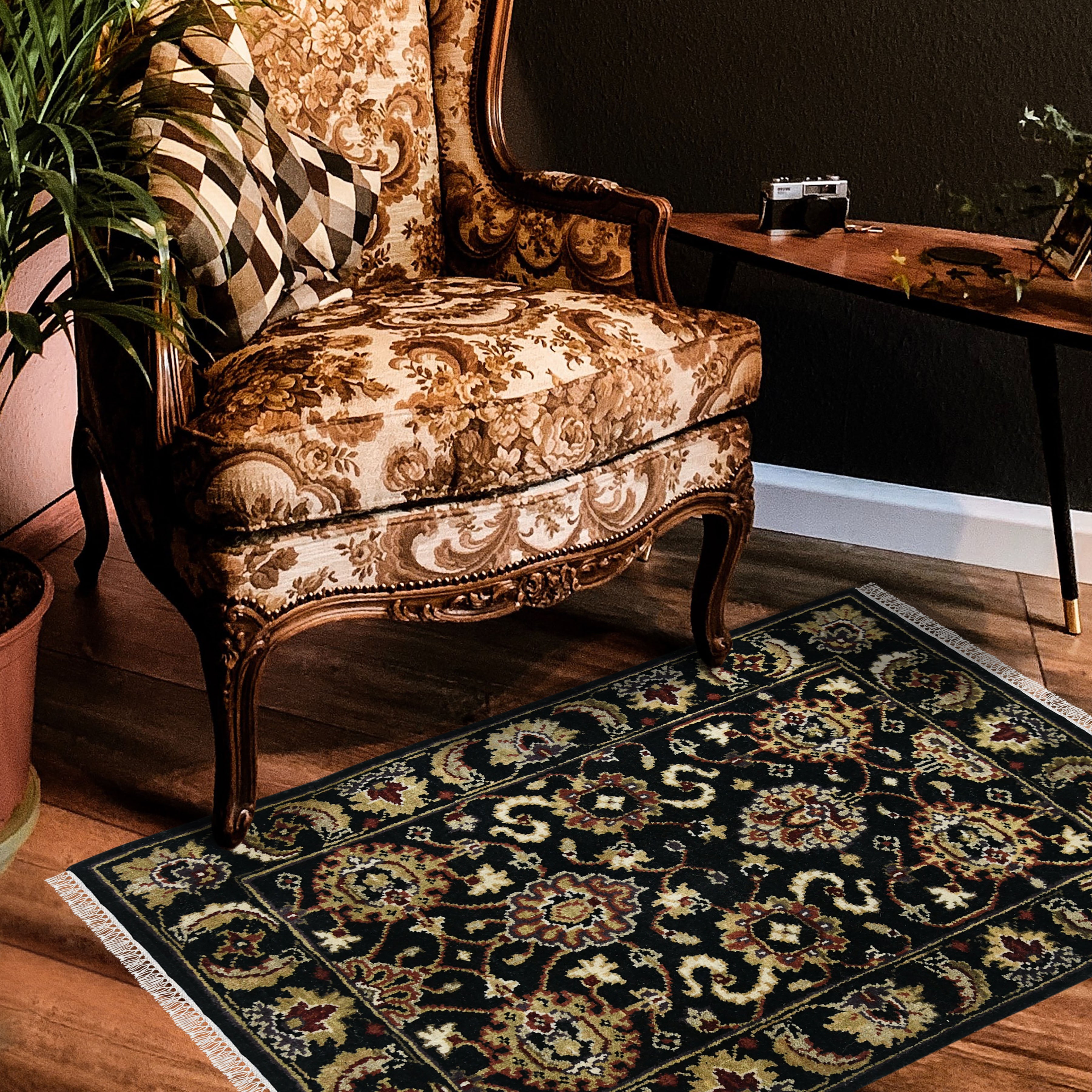 Luxor Classic Pattern Hand Knotted Rectangle Anti-Skid Designer Carpet, Prayer Rug For Office Cabins, Small Living Spaces - 2'X3'