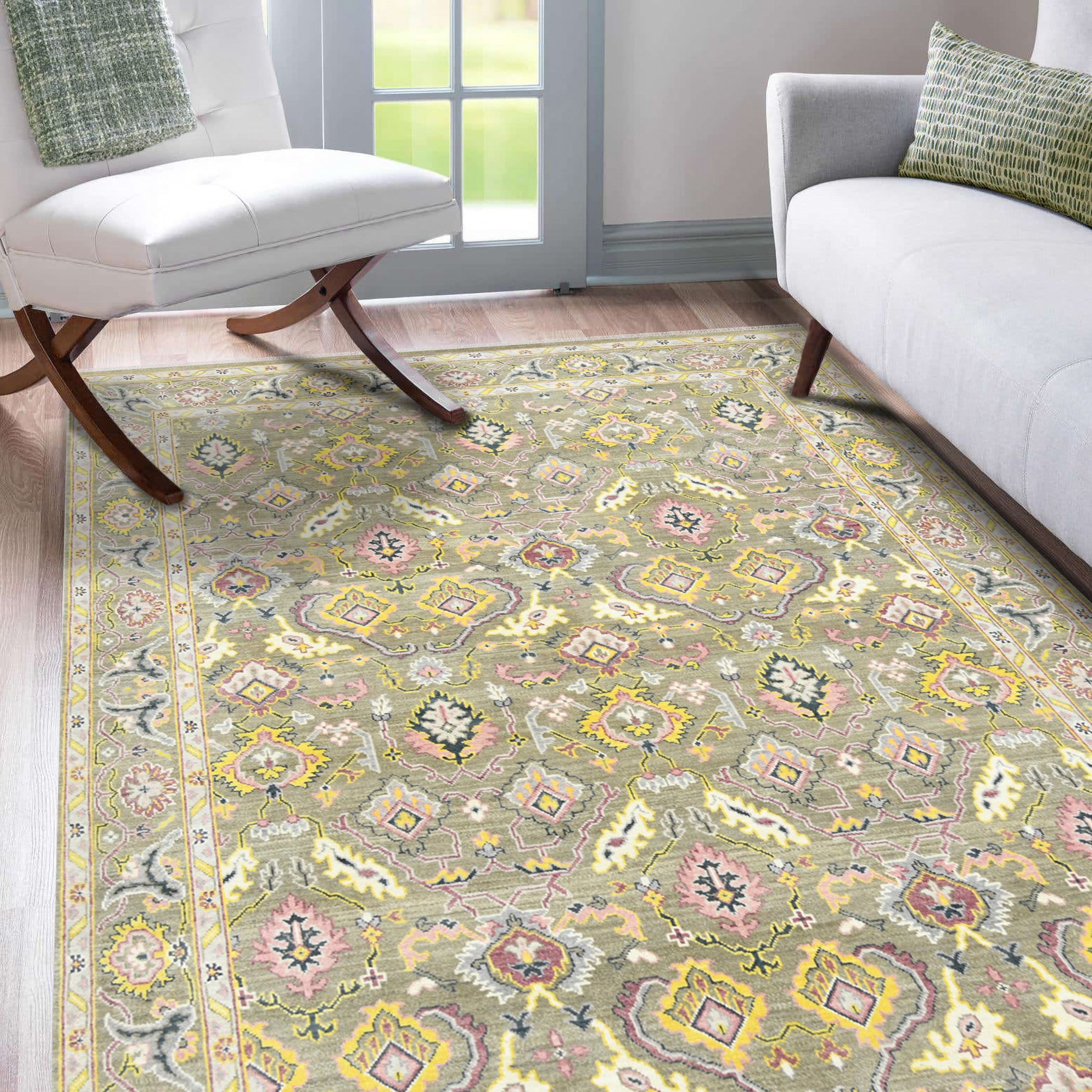 Bristol Traditional Pattern Hand Knotted Rectangle Anti-Skid Designer Carpet, Area Rug For Bed Room, Living Room - 9'X12'