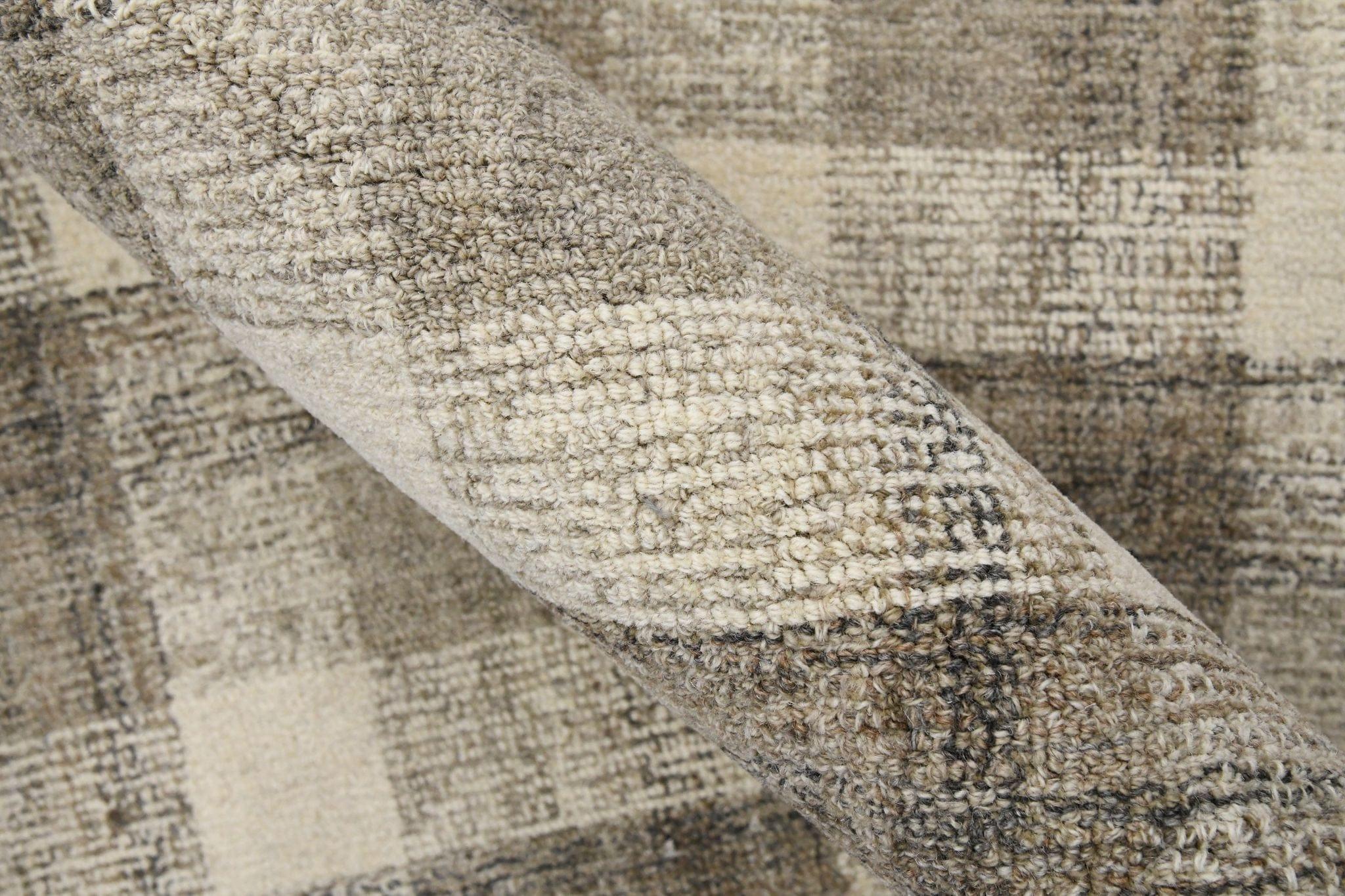 Sand Wool Tartan 8 X 10 Feet Hand-Tufted Carpet Checked Rug - Ouch Cart