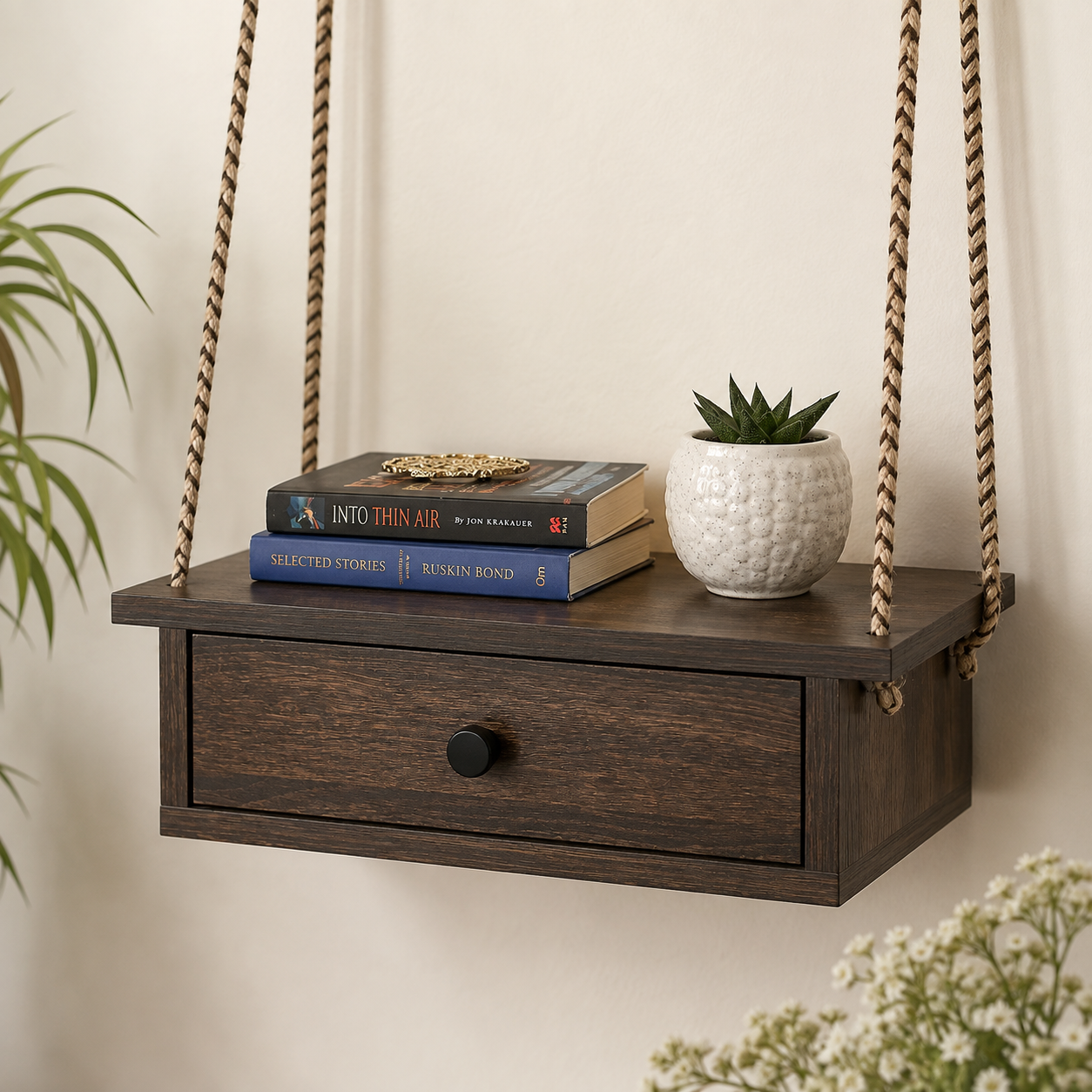 Ouch Cart Rustic Wooden Hanging Wall Shelf