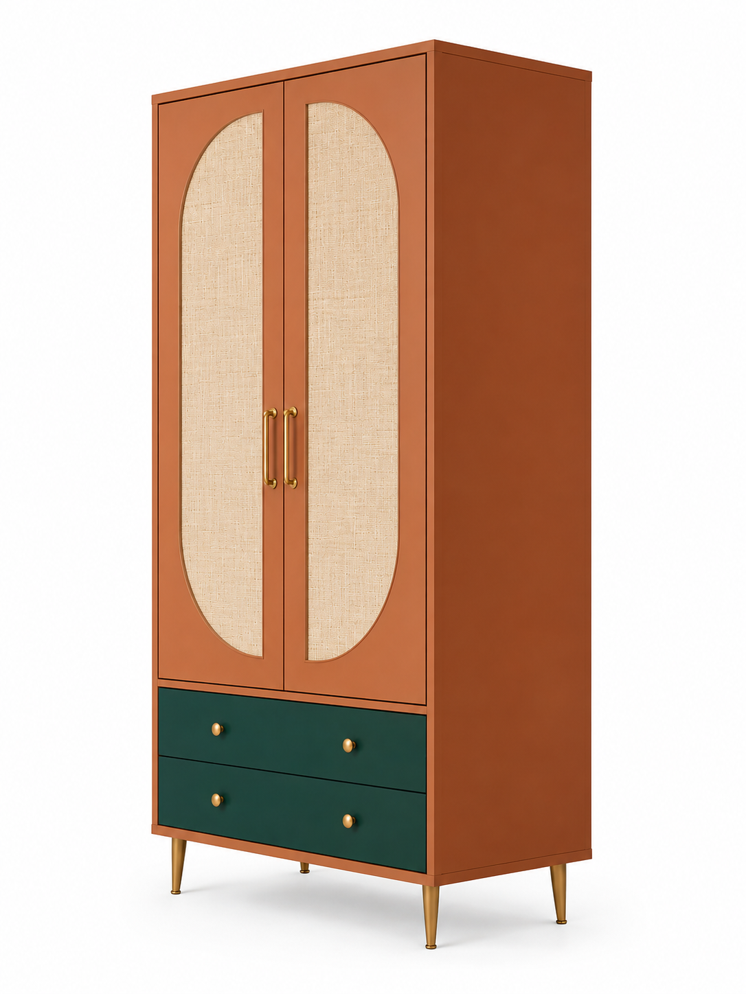 Modern 2 Door Wooden Wardrobe with 2 Drawers