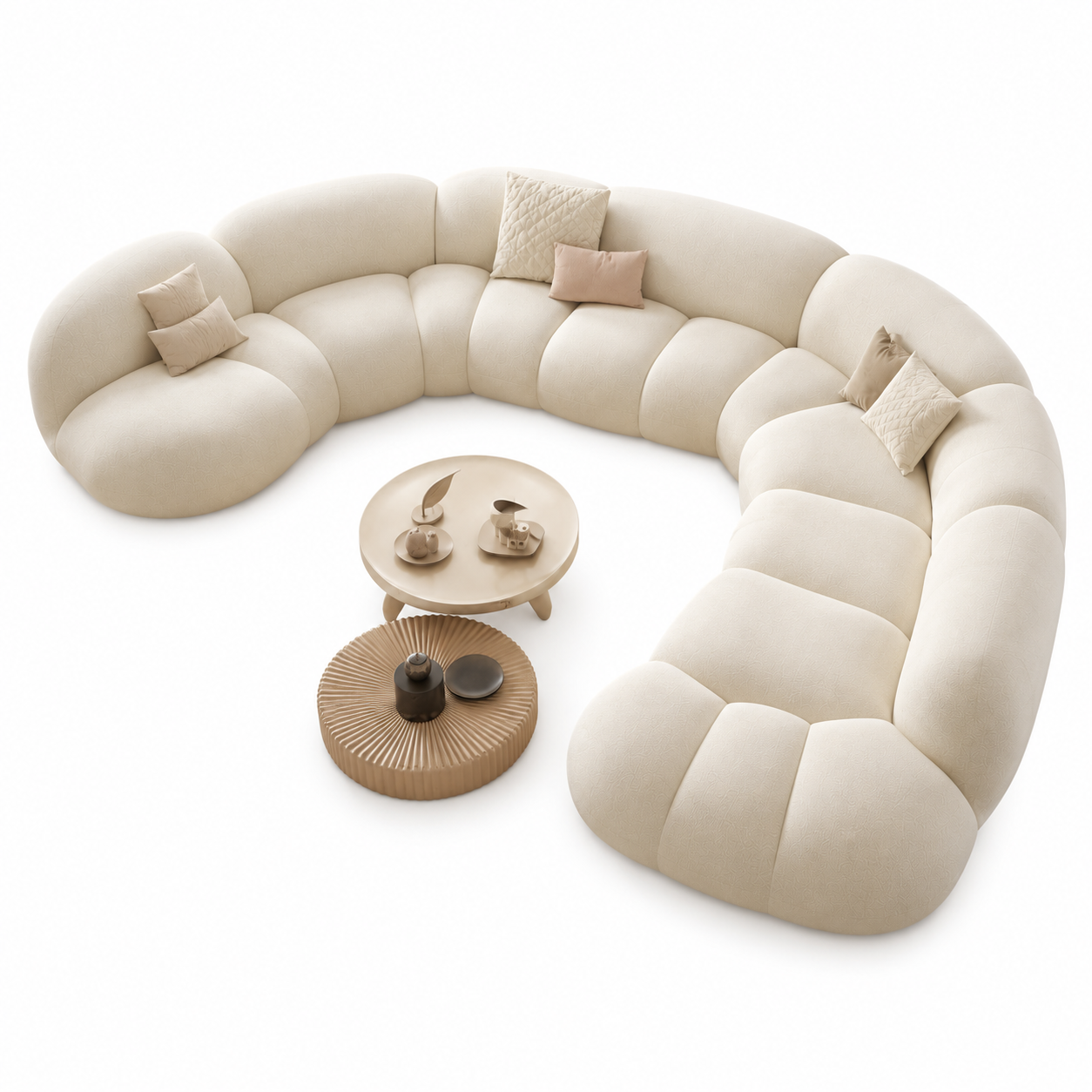 Ouch Cart Modern Curved Bouclé Sectional Sofa – Luxury Cloud Couch for Living Room | Plush Upholstered Contemporary Designer Sofa OUCH CART