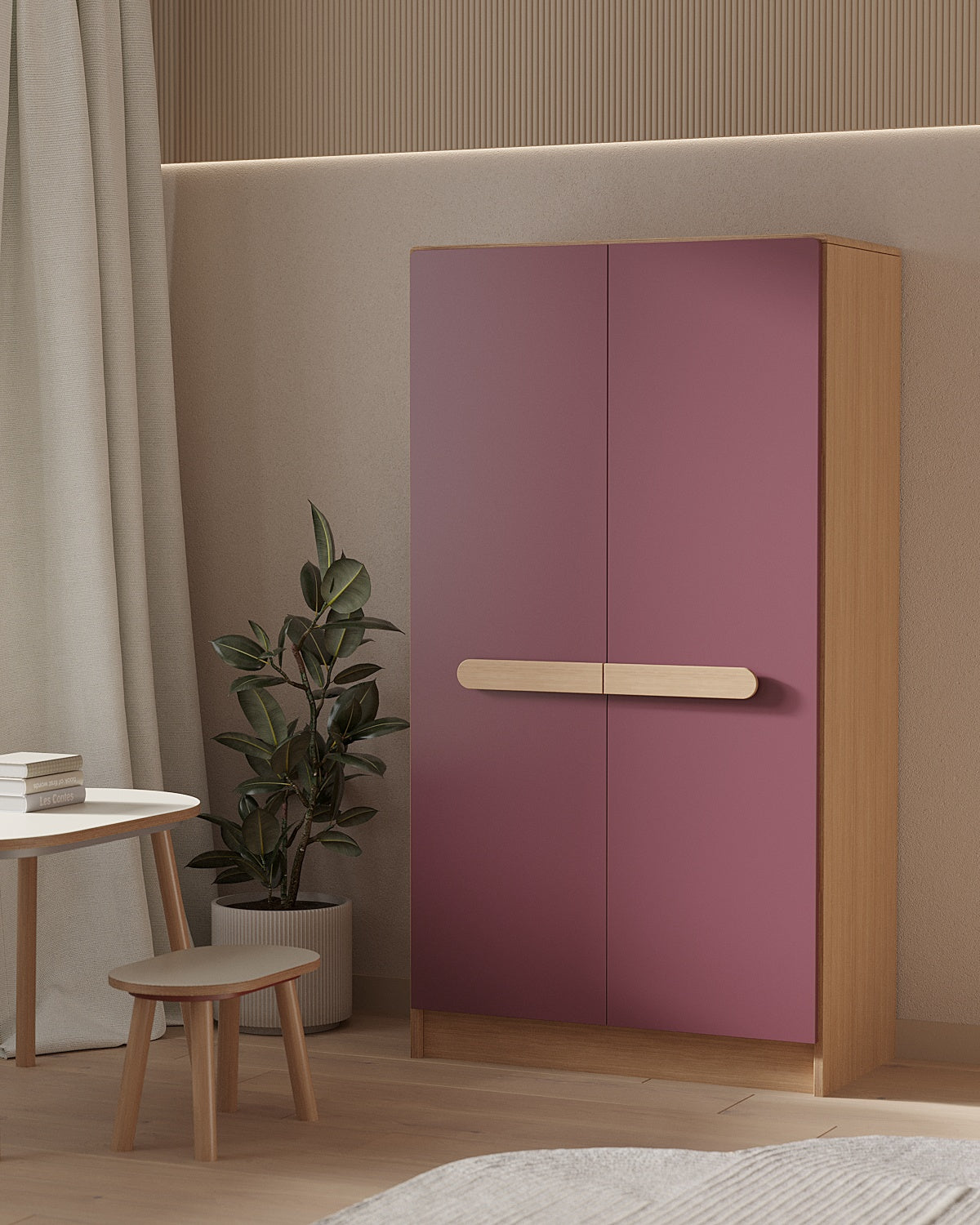 Modern 2 Door Wooden Wardrobe with Adjustable Shelves & Hanging Rail | Multi-Storage Bedroom Almirah OUCH CART