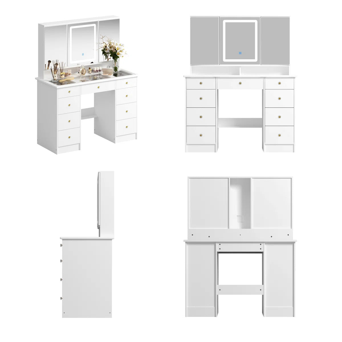 Luxury Makeup Vanity Desk with LED Lights and Storage-OUCH CART | Dressing table