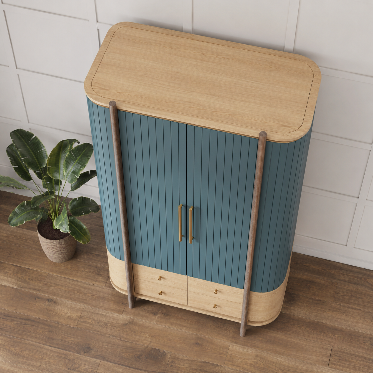 Modern 2 Door Wooden Wardrobe with 4 Drawers