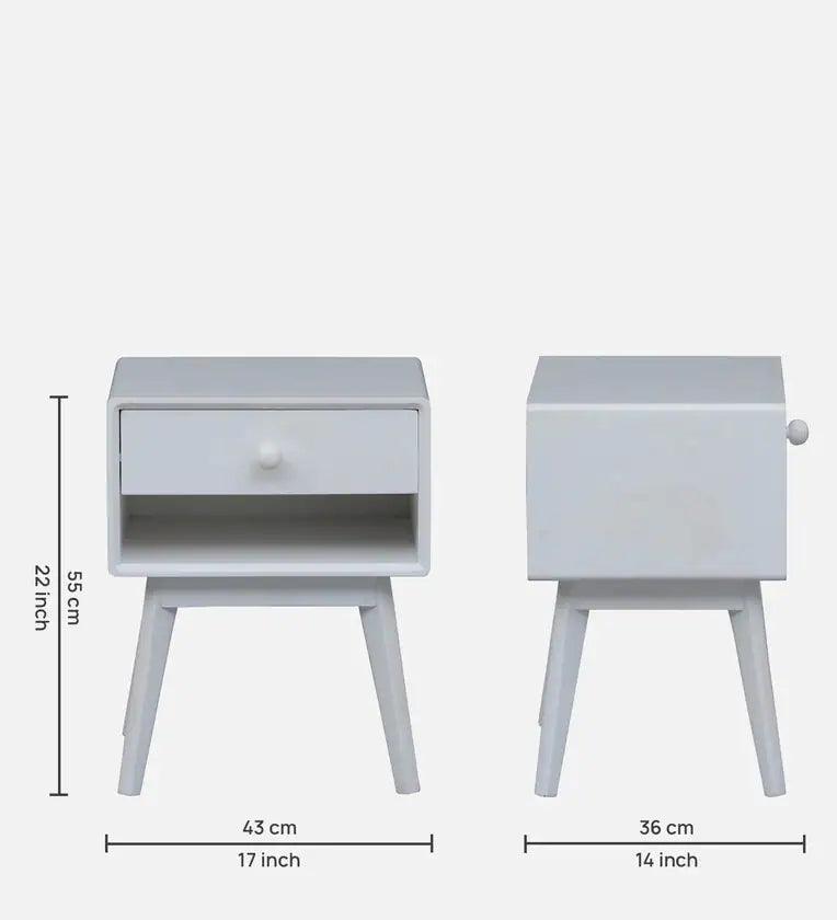 Solid Wood Bedside Table in White Finish - Ouch Cart