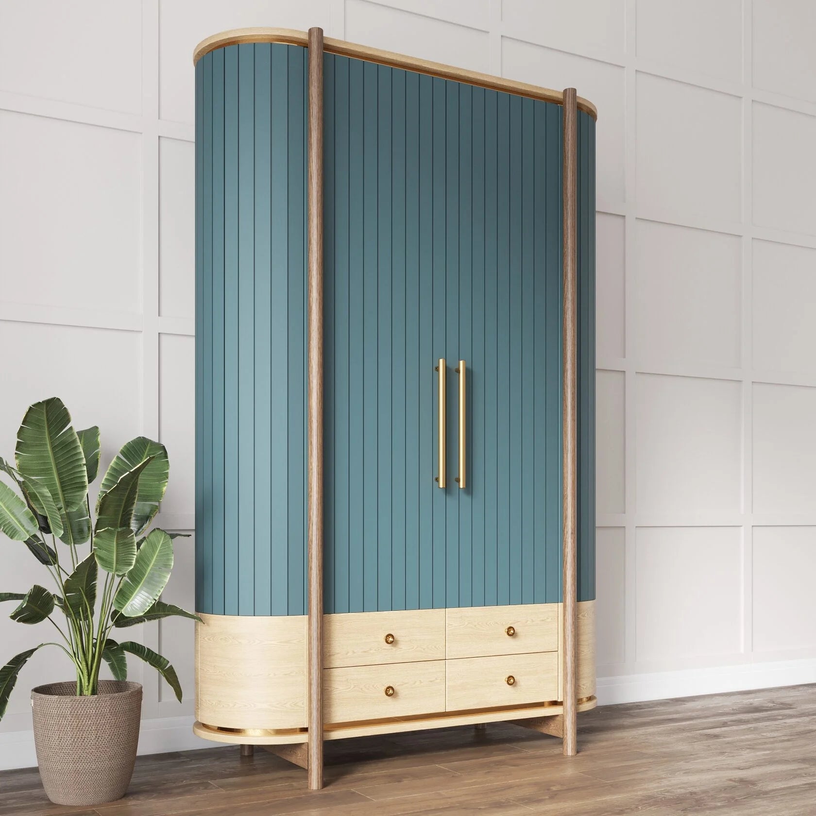 Modern 2 Door Wooden Wardrobe with 4 Drawers