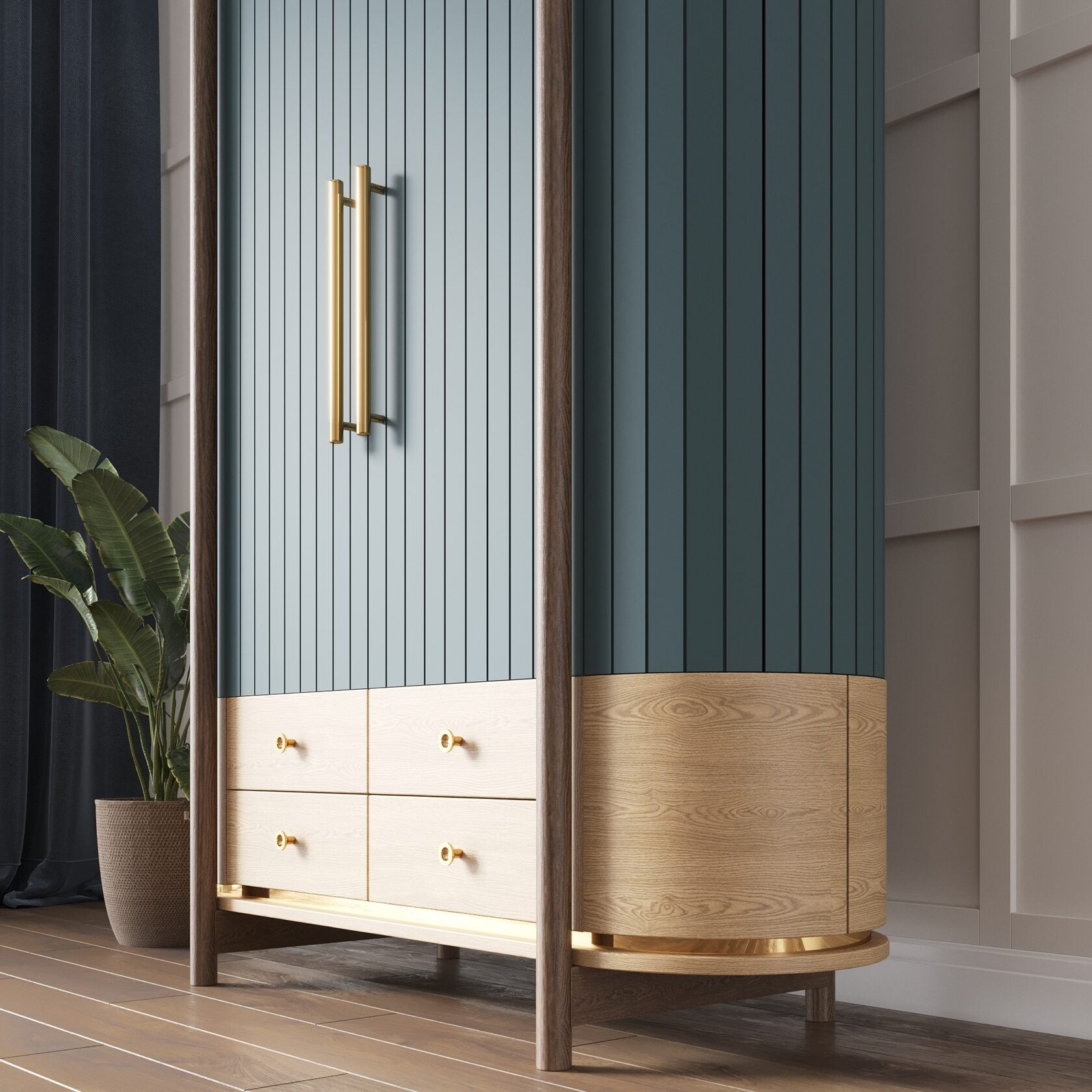 Modern 2 Door Wooden Wardrobe with 4 Drawers