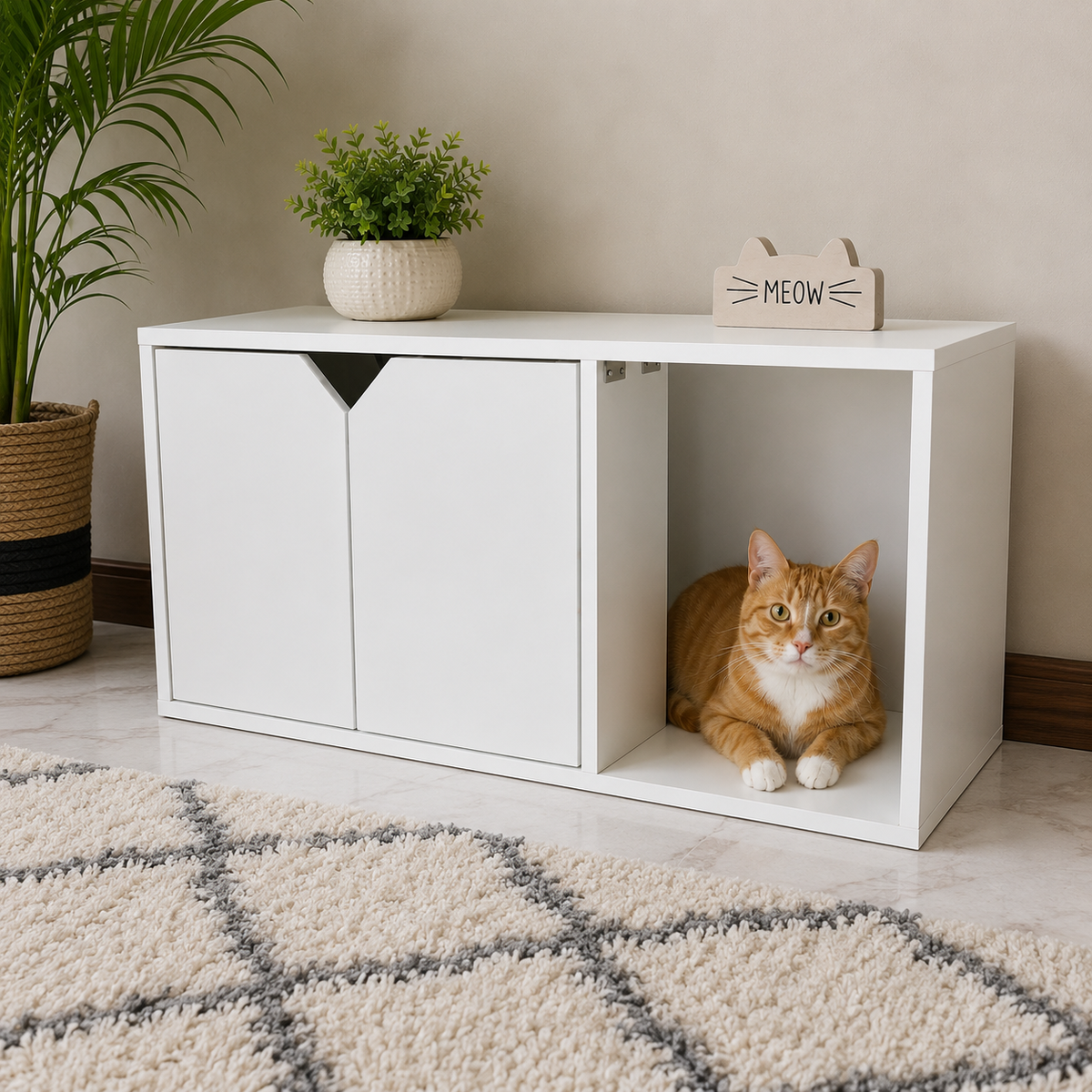 Modern Wooden Cat House with Storage Cabinet OUCH CART