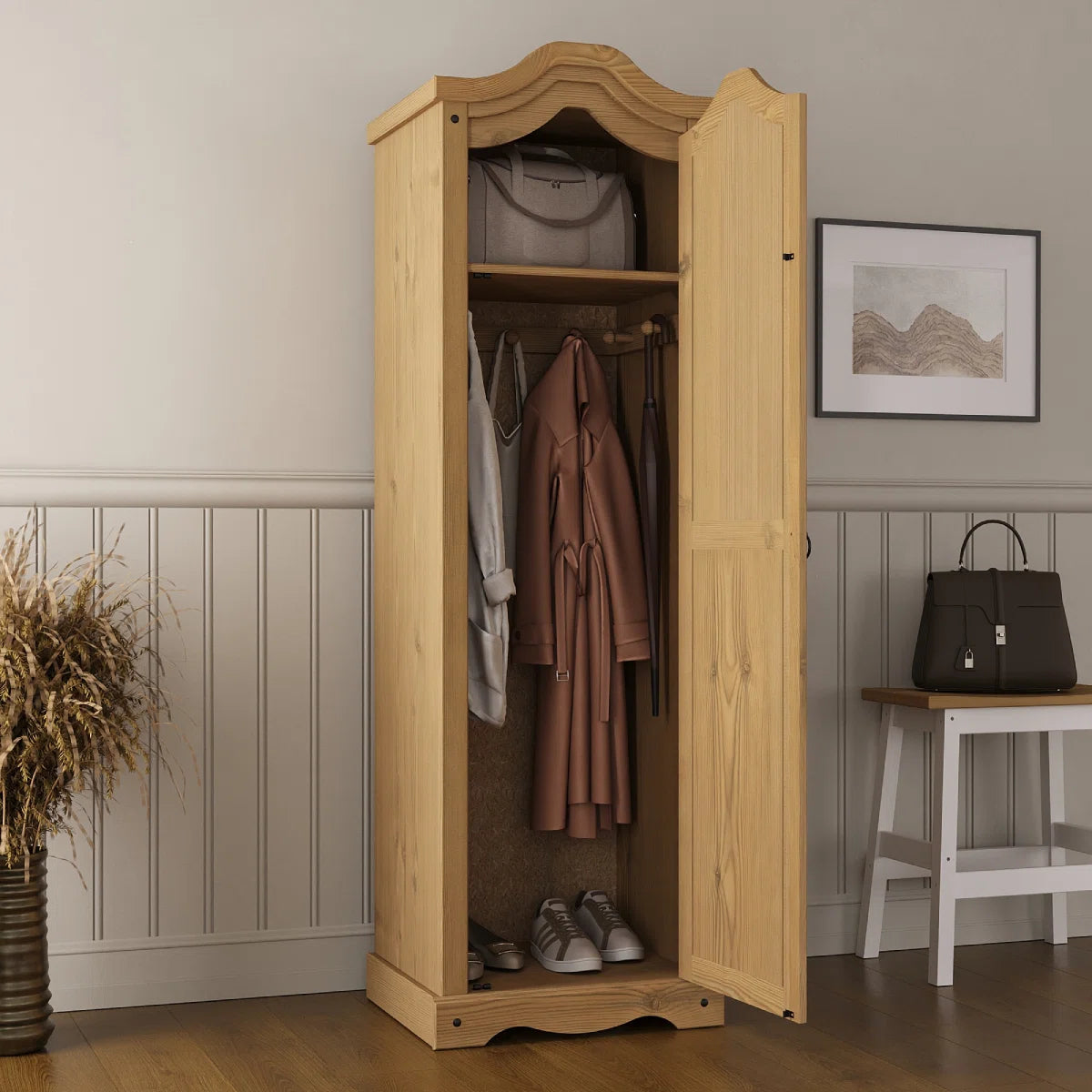 Brannick Solid Wood Wardrobe Armoire Functional and Stylish Bedroom Furniture OUCH CART
