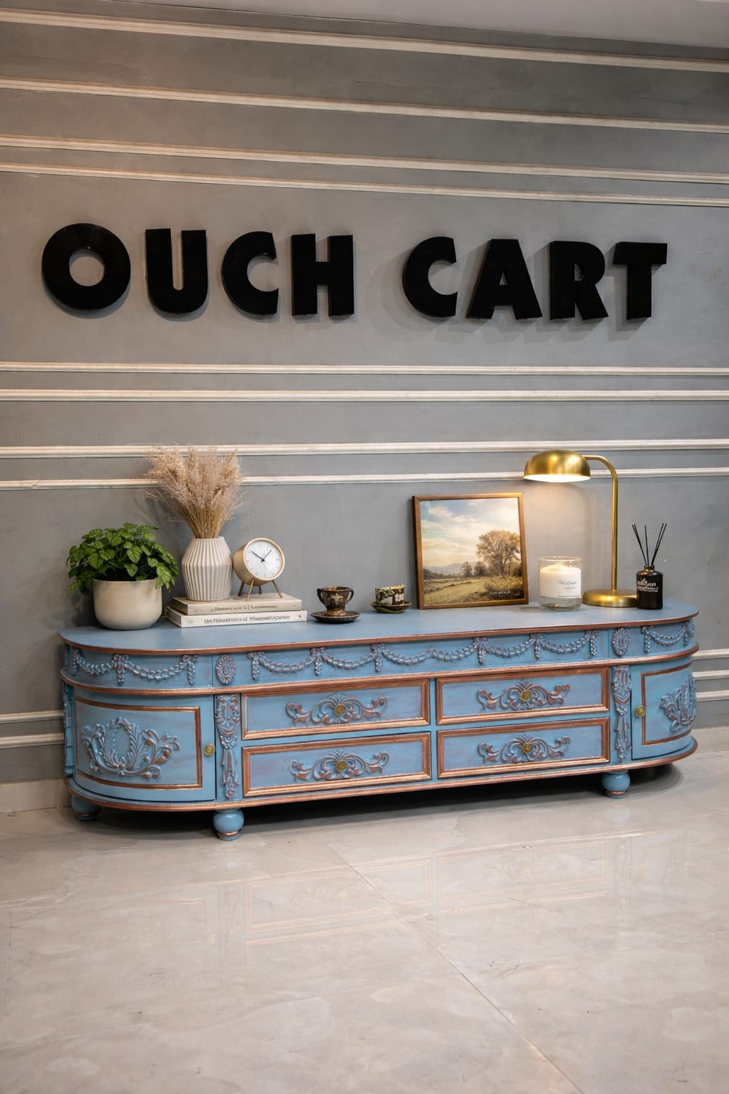 American Style Solid Wood Carved TV Cabinet OUCH CART