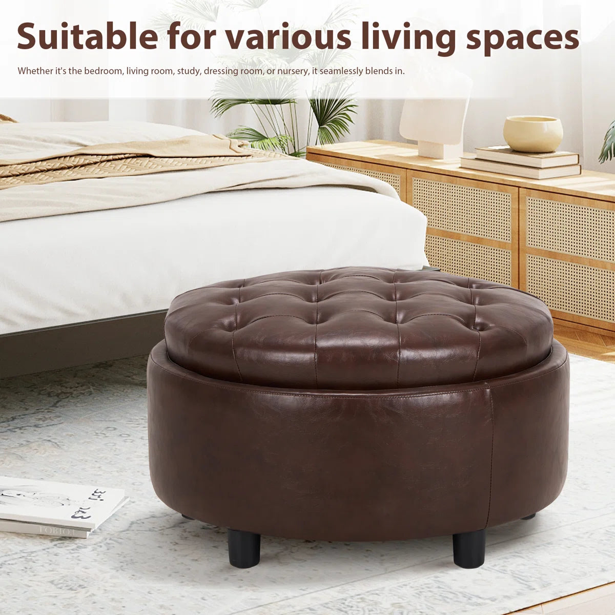 Oversized Upholstered Round Storage Ottoman