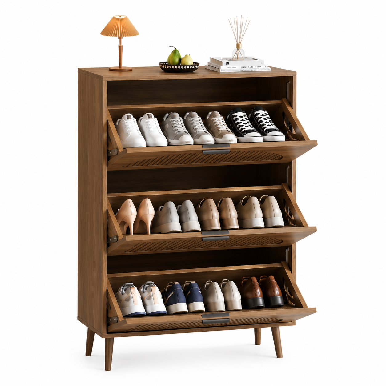 Modern Wooden Shoe Cabinet with 3 Flip Drawers | Space-Saving Shoe Storage Organizer | Multi-Pair Entryway Shoe Rack for Hallway, Living Room & Bedroom OUCH CART