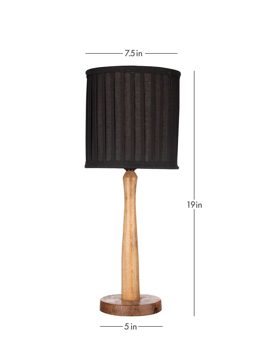 Wooden Brown Lamp with pleeted Balck Shade - Ouch Cart