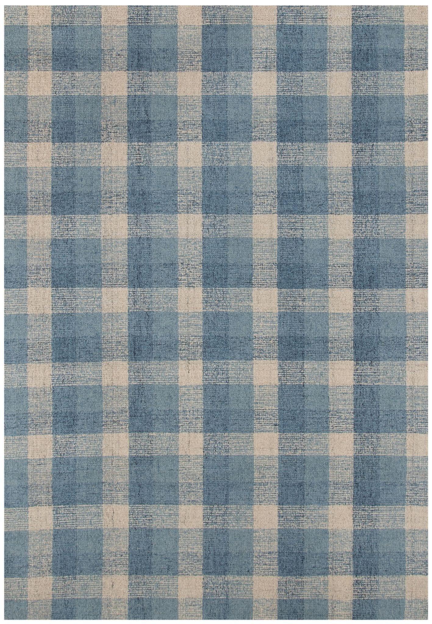 Blue Wool Tartan 8X10 Feet Hand-Tufted Carpet - Rug - Ouch Cart