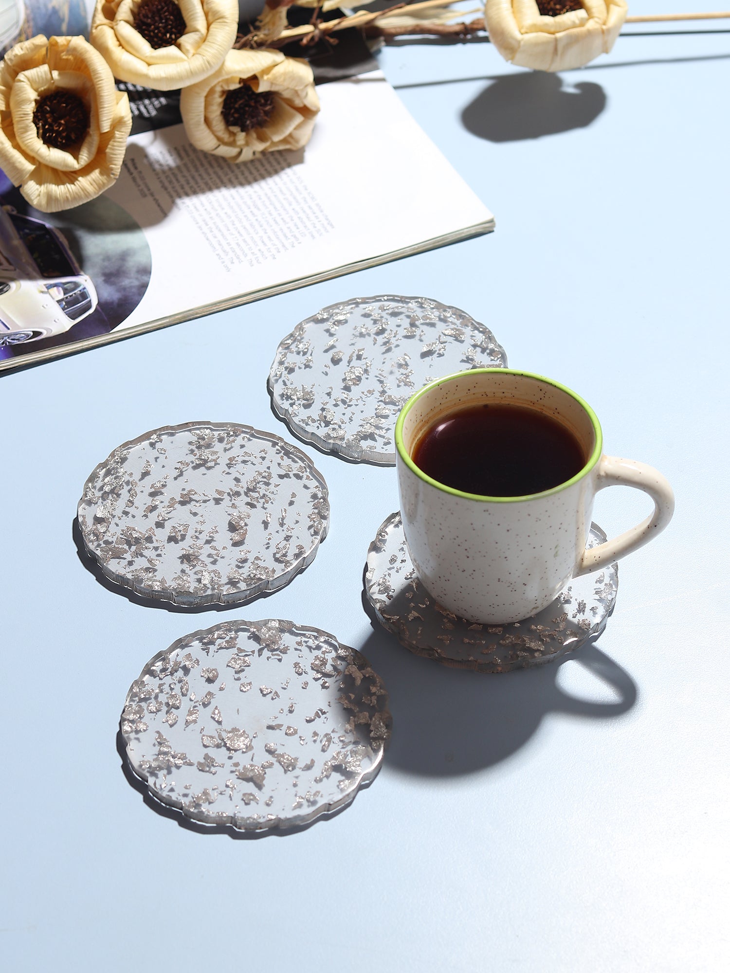 Silver Petal Coaster Set M.M.I. OVERSEAS