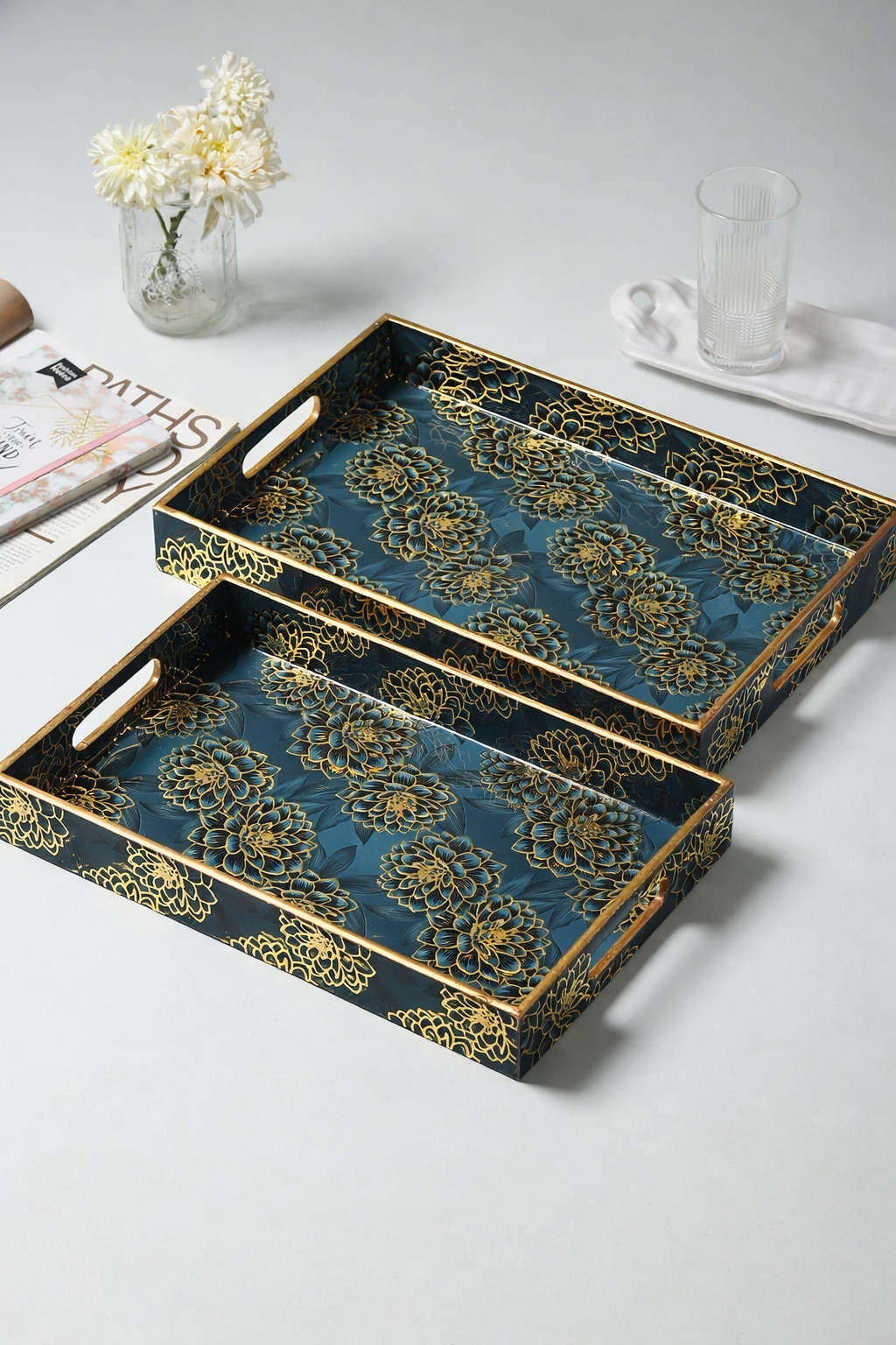 Saphire Wreath Tray Set of 2 M.M.I. OVERSEAS
