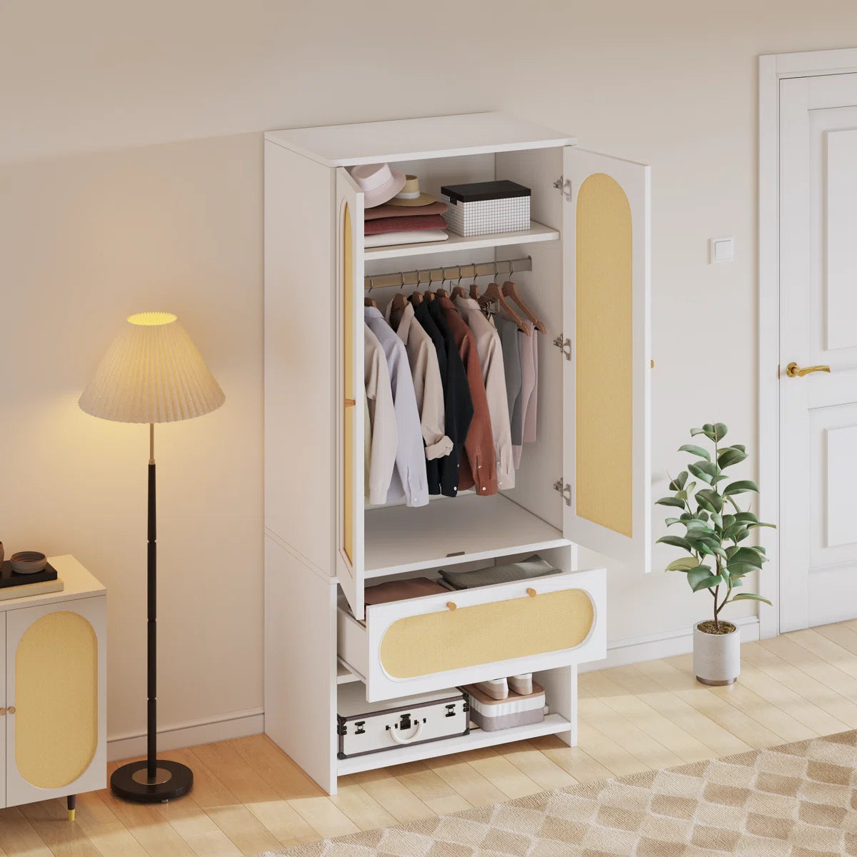 Elegant Sigmund Wardrobe Armoire With Shelves And Hanging Space