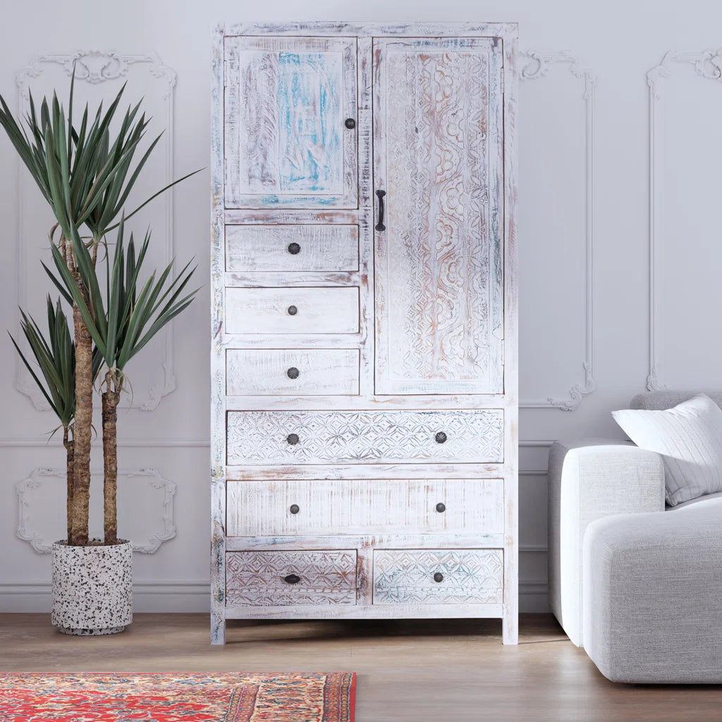 Eilidhi Wooden Armoire Solid Wood Wardrobe Stylish Bedroom Furniture Ouch Cart