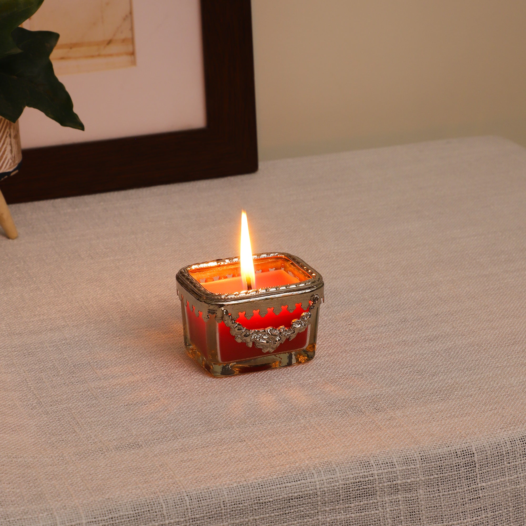 cherry blossom red scented candle glass jar with Silver ring M.M.I. OVERSEAS