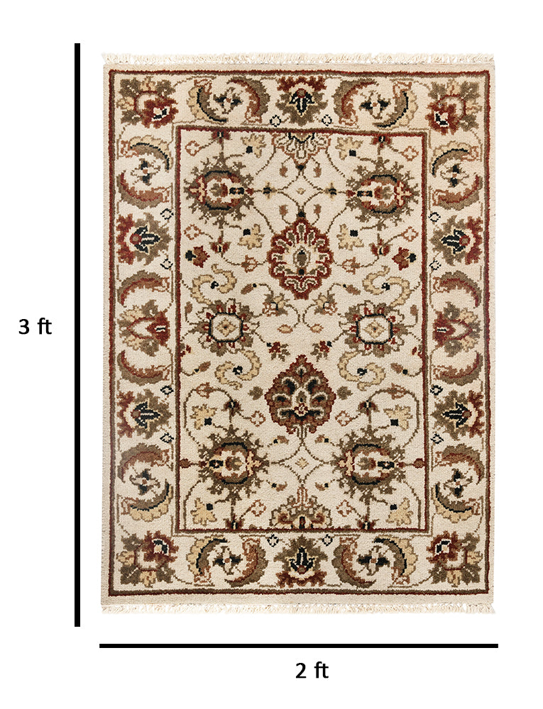 Luxor Classic Pattern Hand Knotted Rectangle Anti-Skid Designer Carpet, Prayer Rug For Office Cabins, Small Living Spaces - 2'X3' Saraswati Global