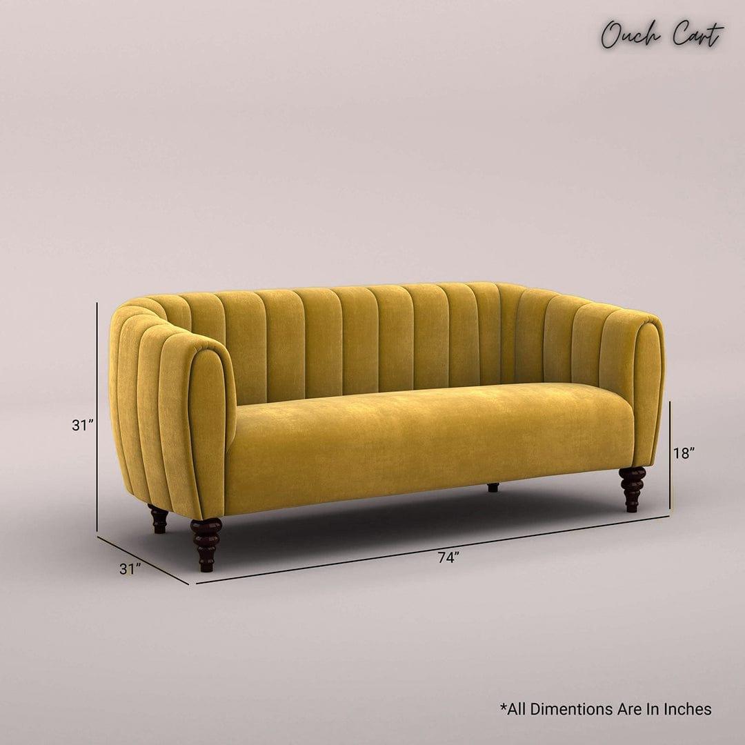 AMAYA THREE SEATER FABRIC SOFA (VELVET, MUSTARD YELLOW) - Ouch Cart