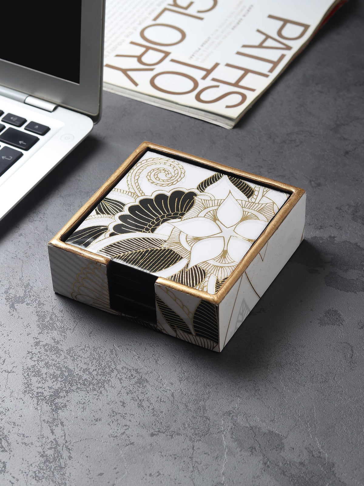 Ivory Noir Bloom Coaster Set of 4 M.M.I. OVERSEAS