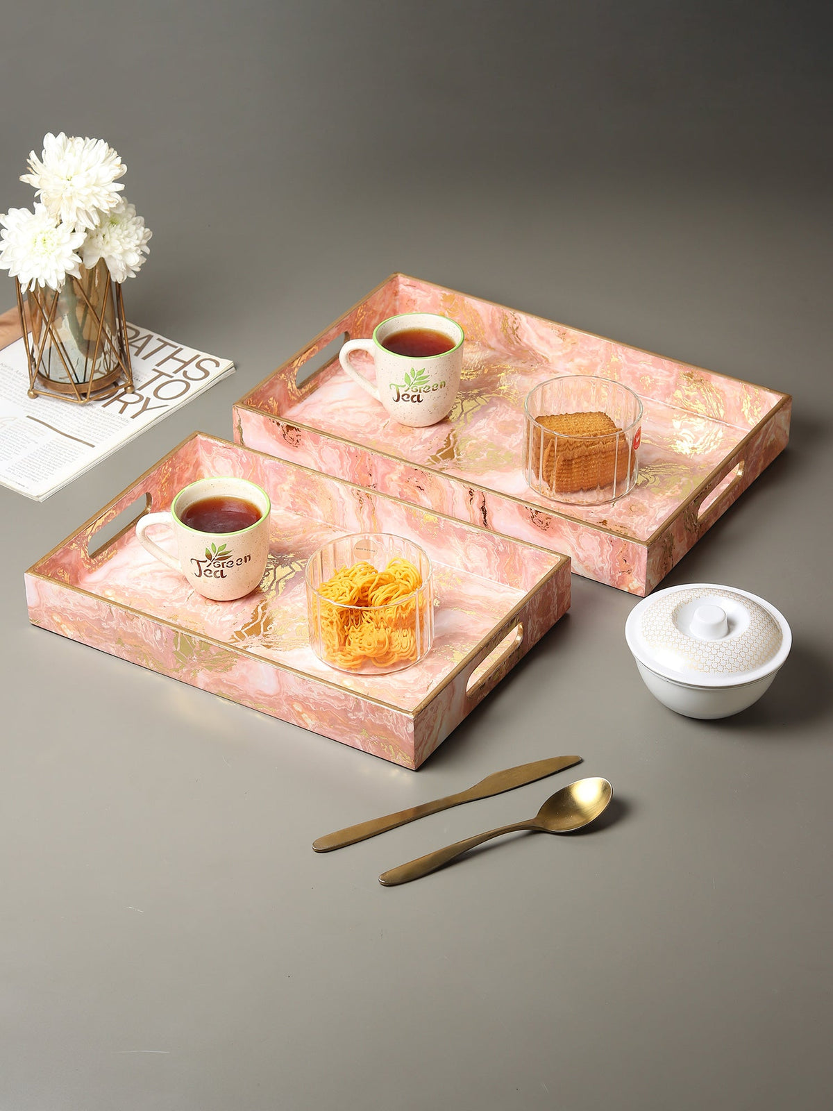 Rosa Perlino Tray Set of 2 M.M.I. OVERSEAS