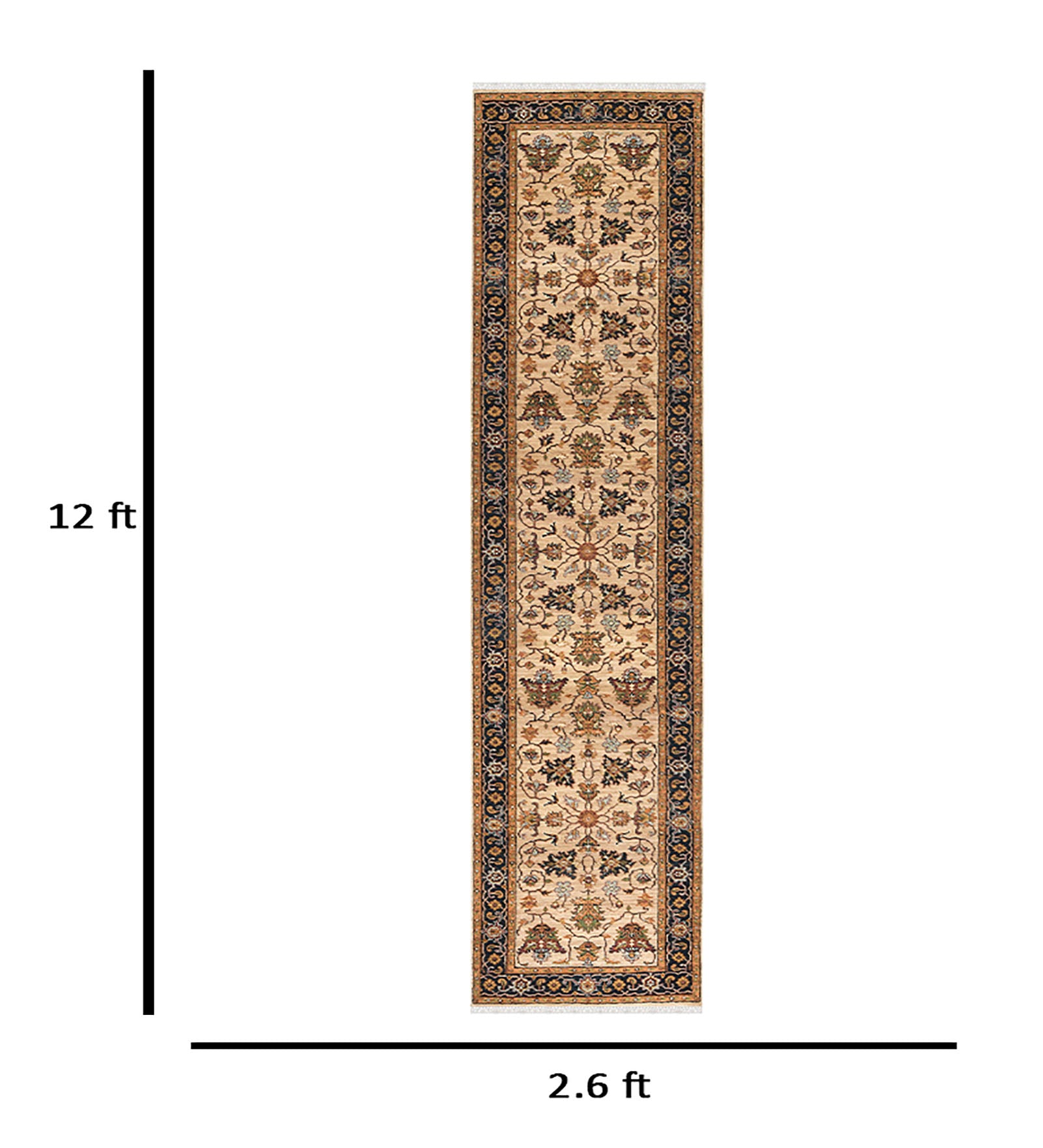 Heritage Classic Pattern Hand Knotted Rectangle Anti-Skid Designer Carpet, Prayer Rug For Office Cabins, Small Living Spaces - 2.6"X12'