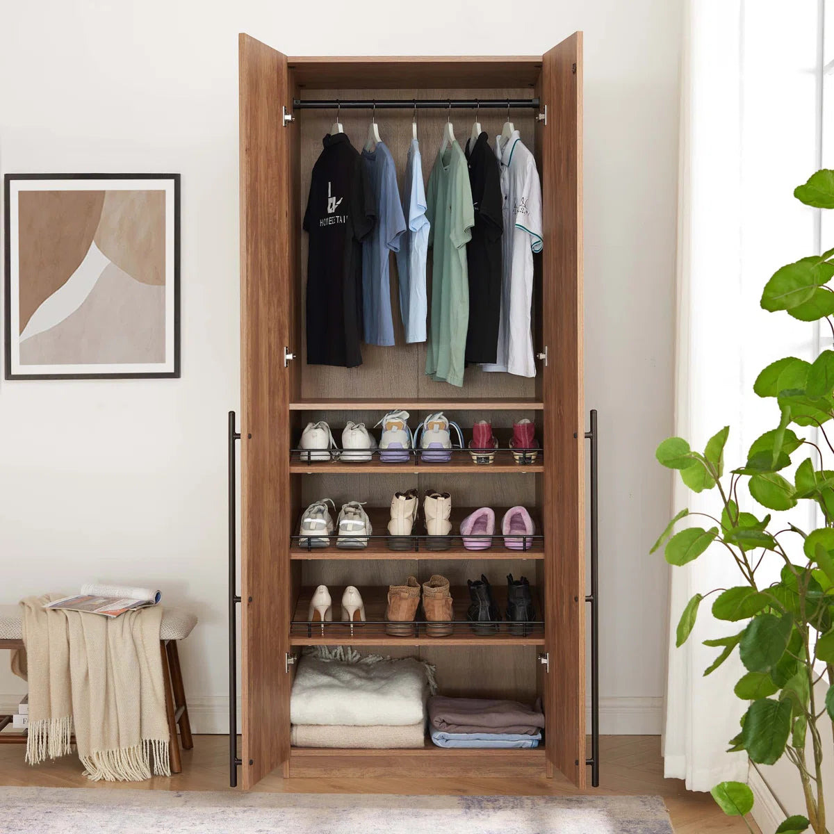 Lee 3.0 Freestanding Wardrobe Closet 1 Hanging Rod 3 Shoe Shelves 1 Basic Shelf OUCH CART