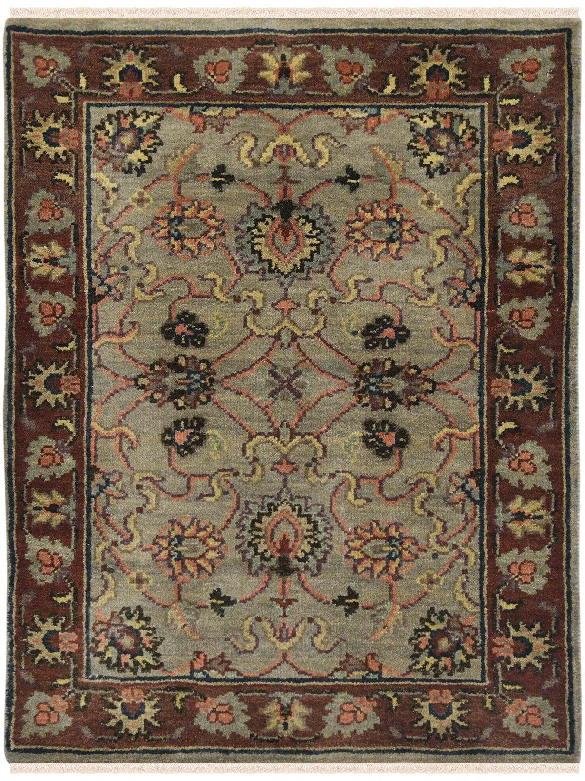 Luxor Classic Pattern Hand Knotted Rectangle Anti-Skid Designer Carpet, Prayer Rug For Office Cabins, Small Living Spaces - 2'X3' Saraswati Global