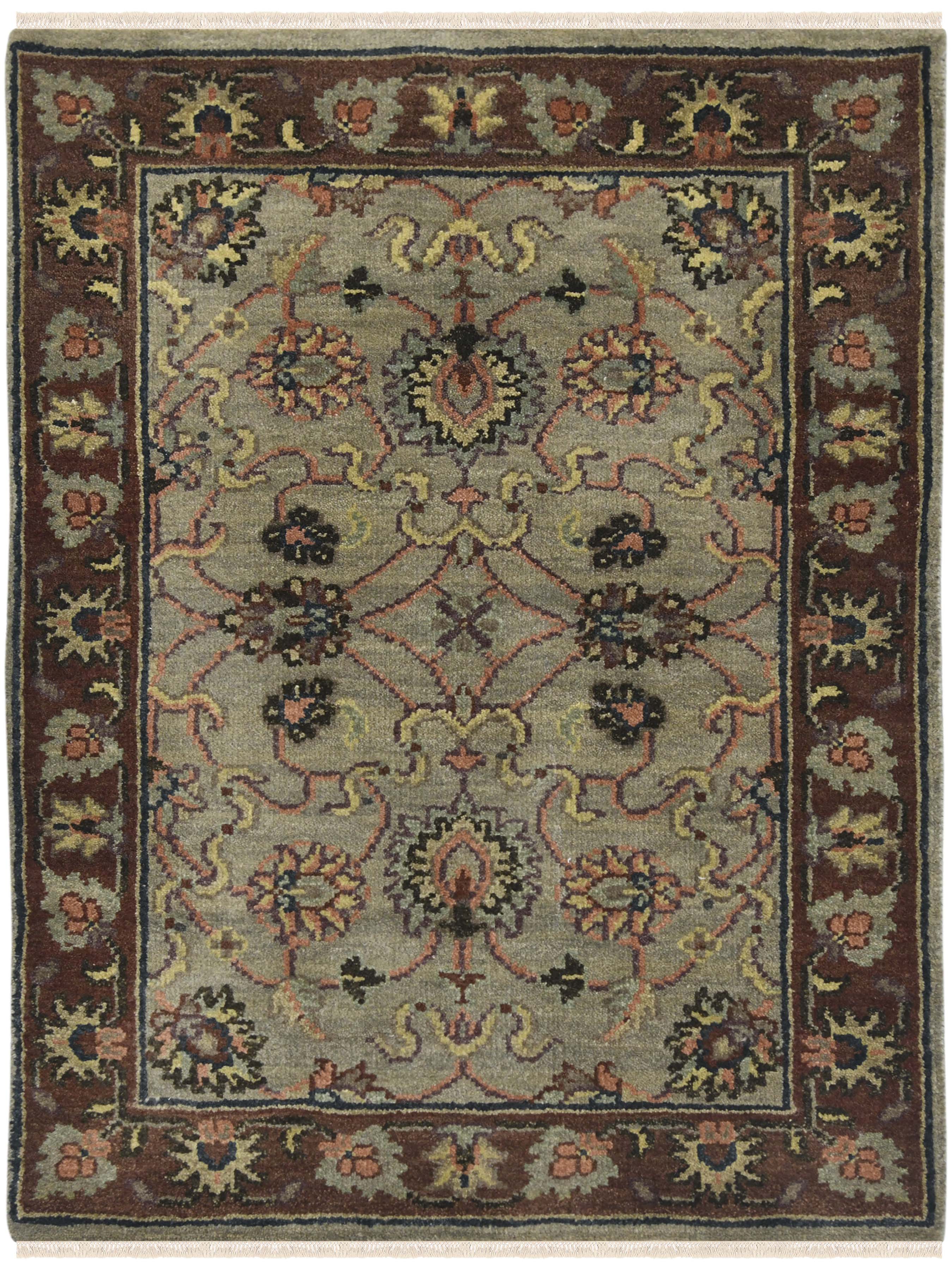 Luxor Classic Pattern Hand Knotted Rectangle Anti-Skid Designer Carpet, Prayer Rug For Office Cabins, Small Living Spaces - 2'X3'